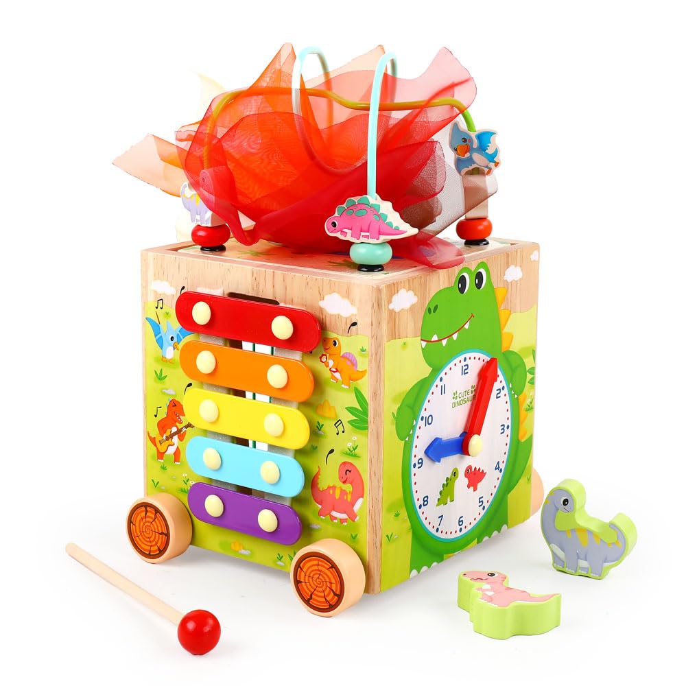 JAUNTY Montessori Activity Cube Toys for Toddlers 1 2 3 Years Old, Wooden Sensory Baby Tissue Box Toy for 1 Year Old Girls Boys, Great Educational Toys 1st First Birthday Gift
