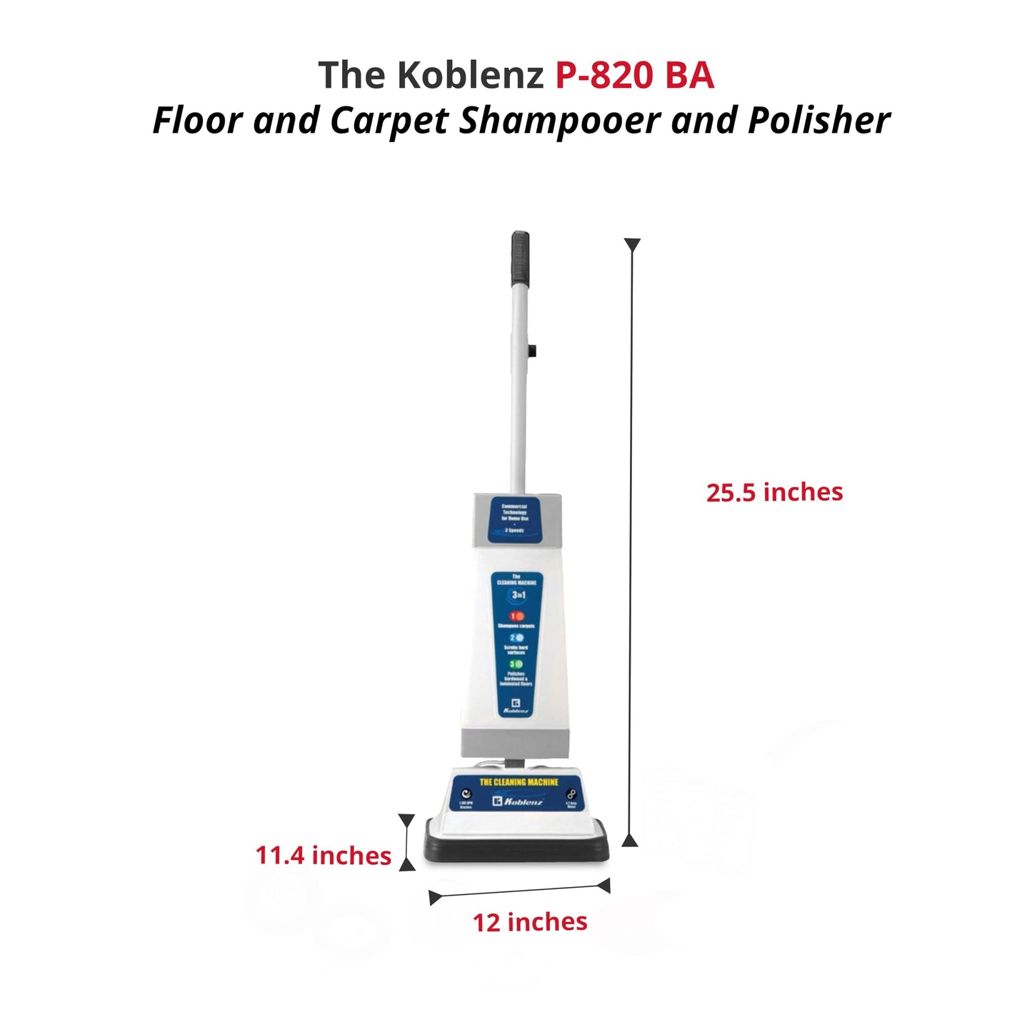 Koblenz Floor Shampooer and Polisher, Hard Floor Cleaner, Carpet Cleaning Machine with Scrubbing Brushes, Polishing Pads, and Carpet Shampoo, 3 Speeds, Blue/Gray (P-820 BA)