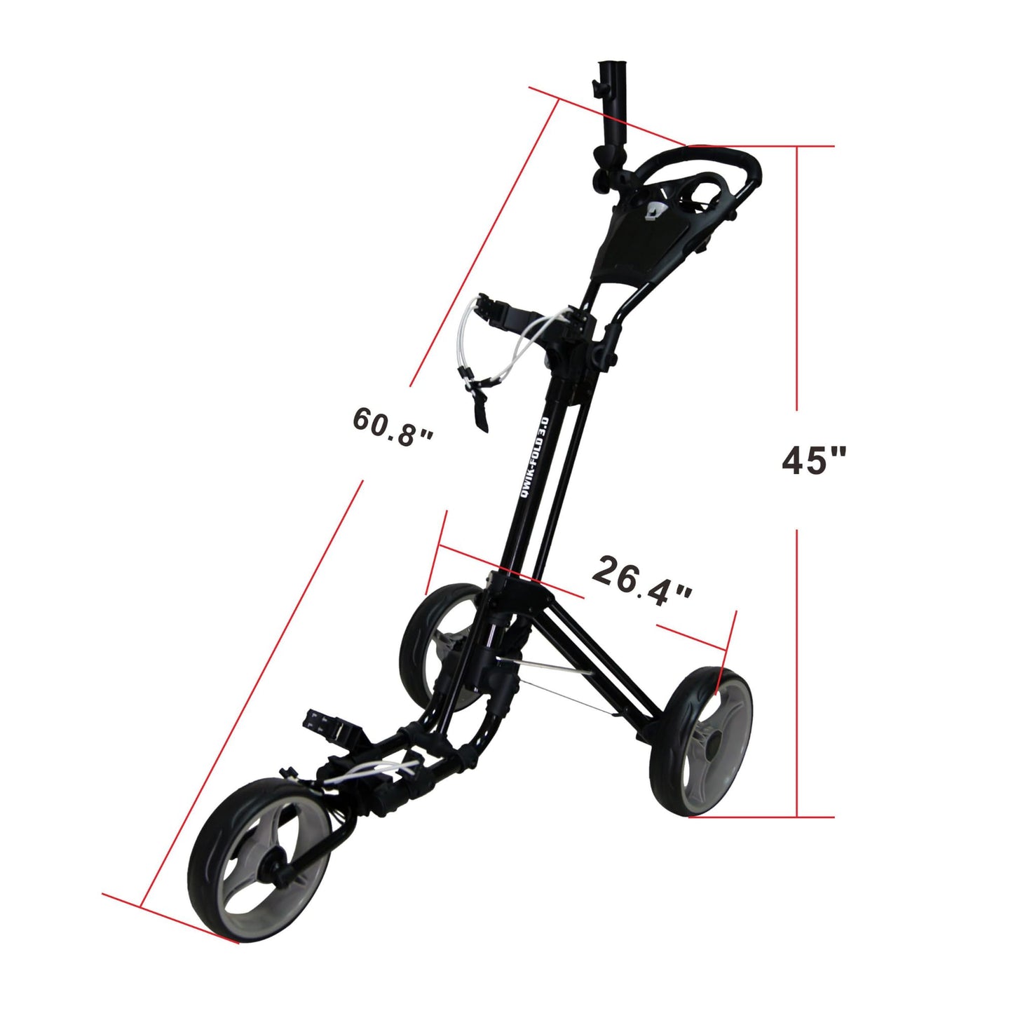 Qwik-Fold 3-Wheel Golf Push Cart with Foot Brake – 1-Second Fold & Unfold Trolley, Lightweight Aluminum Frame, Adjustable Handle, Smooth Ball-Bearing Wheels, Umbrella Holder & Storage - Black/Charcoal