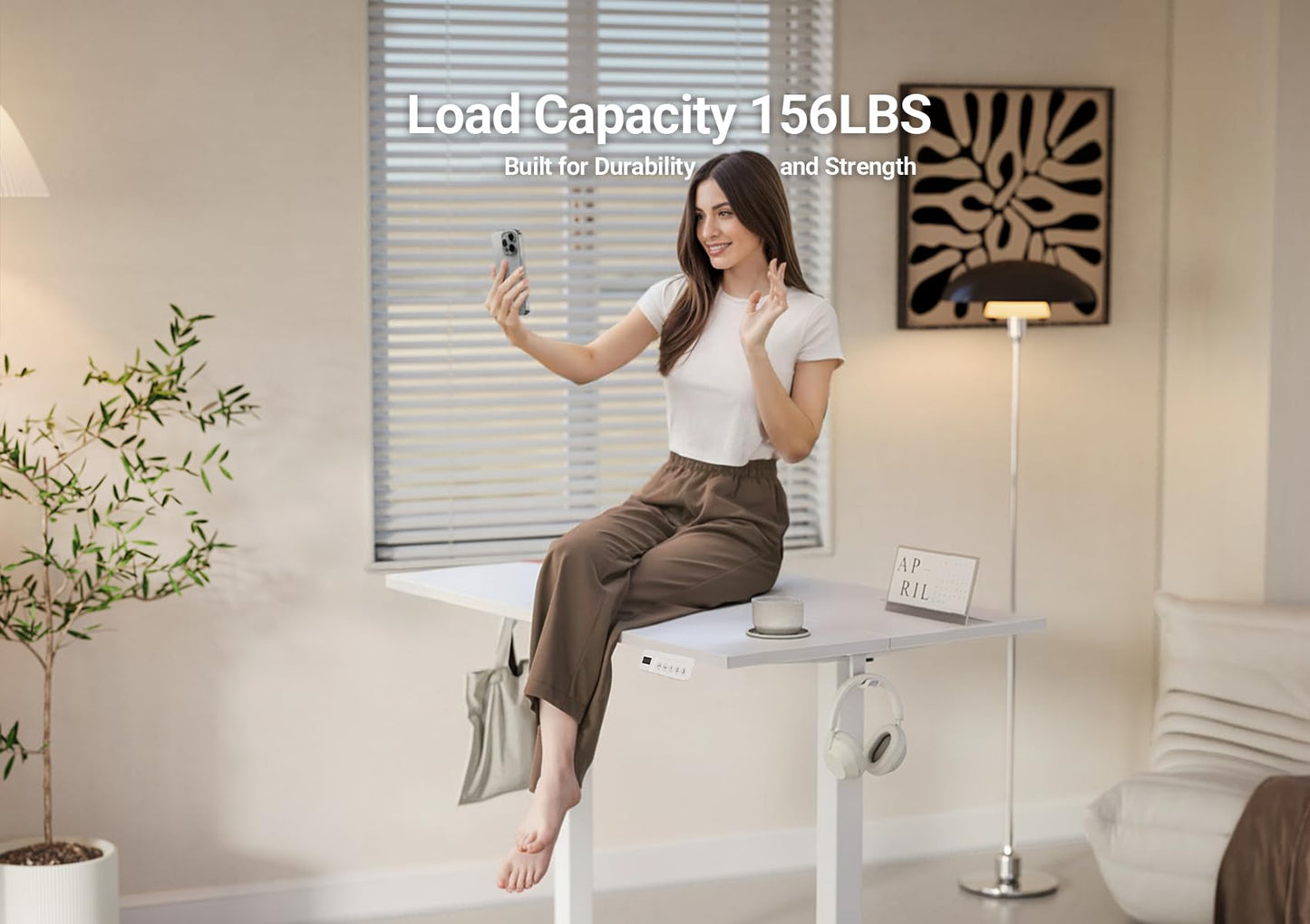 YDN Electric Standing Desk Adjustable Height, 40 x 24 Inches Stand up Desk with Cable Management, Home Office Desks with Splice Board & White Frame, White Top