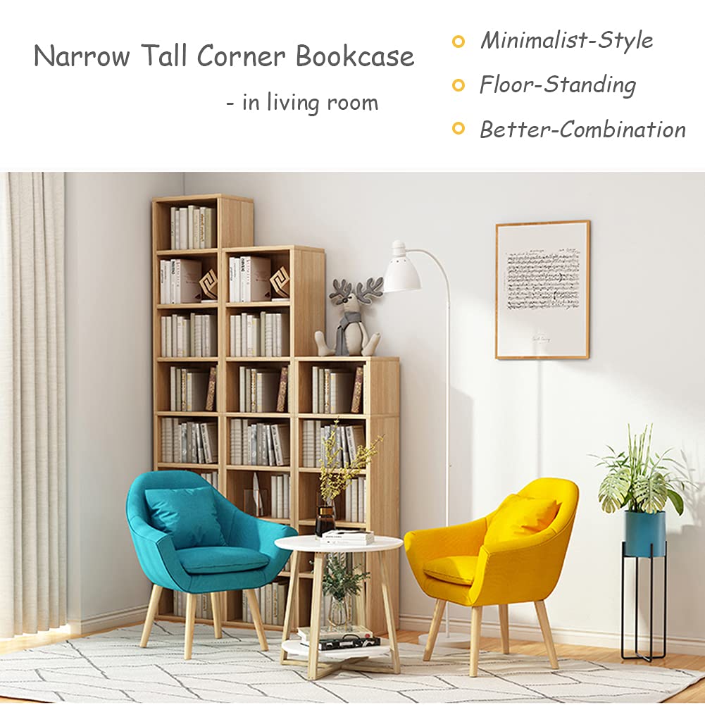 IOTXY Small Narrow Corner Bookcase - 71 Inches Tall Gap Freestanding Storage Cabinet, 8 Lattices Open Shelves Tower Rack, Cubes Bookshelf in White