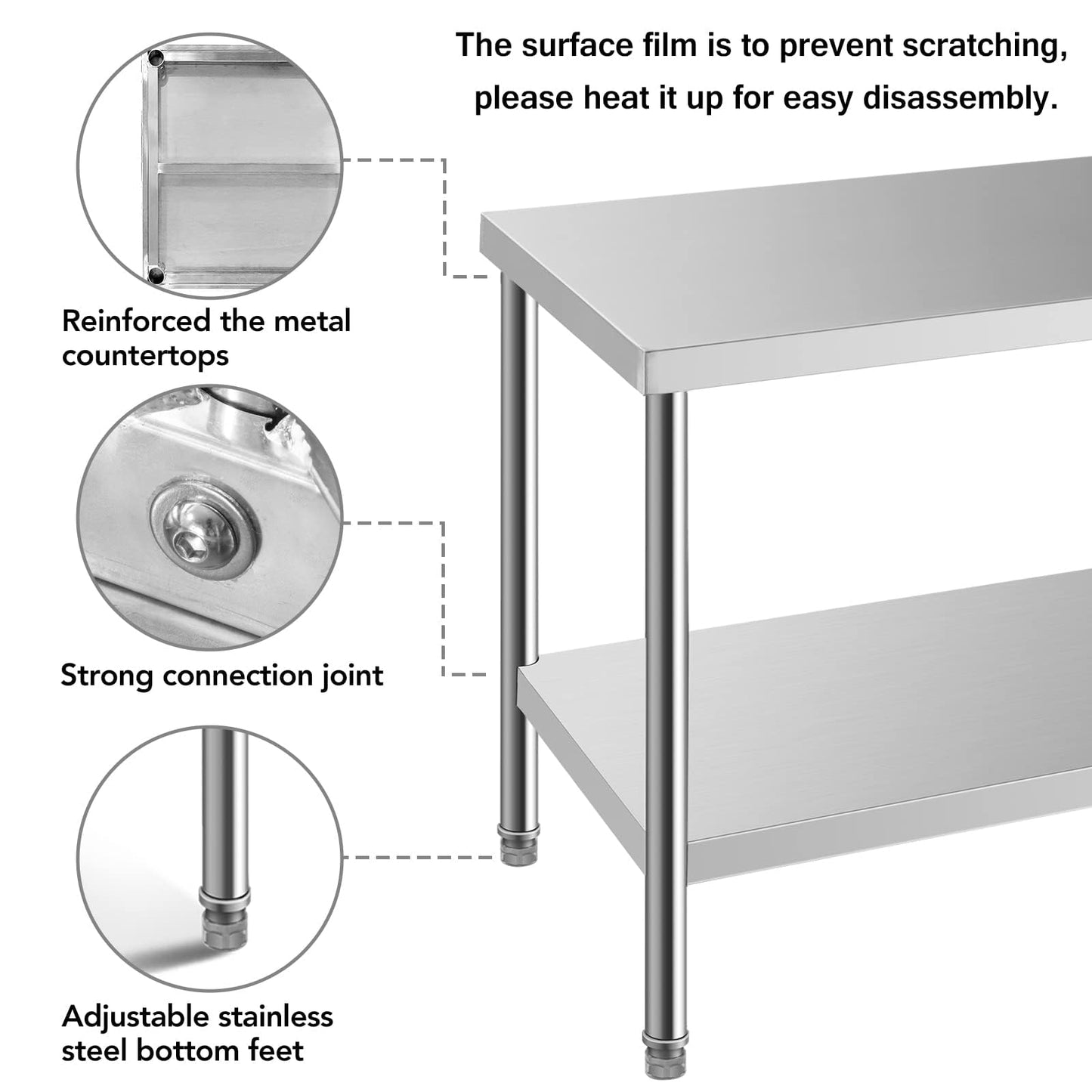 HXCFYP NSF Stainless Steel Table for Prep & Work 36 x 24 Inches,Commercial Heavy Duty Food Prep Worktable with Undershelf for Restaurant, Home and Hotel
