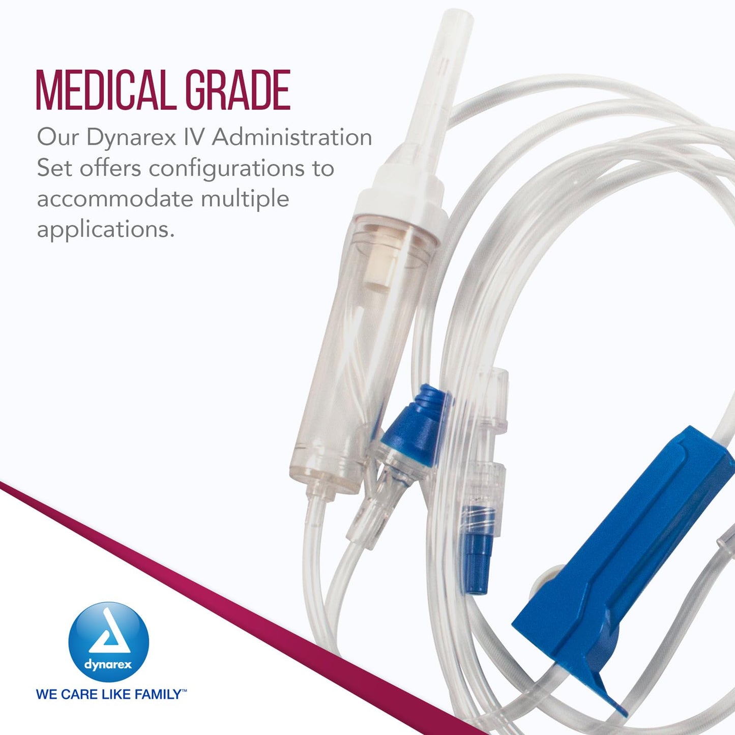 Dynarex 7042 IV Administration Set with 2 Needles Port and Check Valve, 10 Drop/mL, 112" Length, Pack of 50