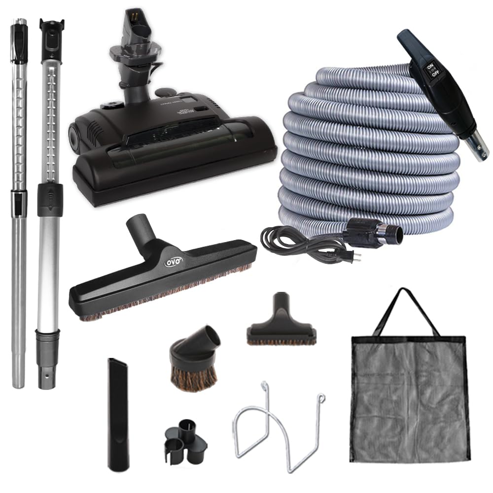 OVO Heavy Duty Powerful Central Vacuum System, Hybrid Filtration (with or Without Disposable Bags) 35L or 9.25Gal, 700 Airwatts with 35ft Carpet Deluxe Accessory Kit Included