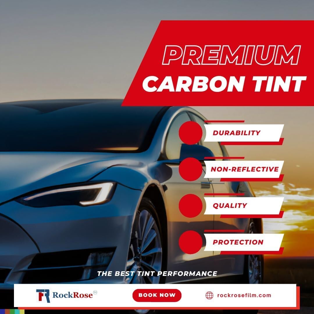 RockRose 20% Premium Carbon Car Window Tint Film 40 in x 100FT 2PLY Charcoal Privacy Film UV, Heat Blocking Tint for Car or Home Adhesive Film Easy Shrink, Plotter Friendly Pro Grade