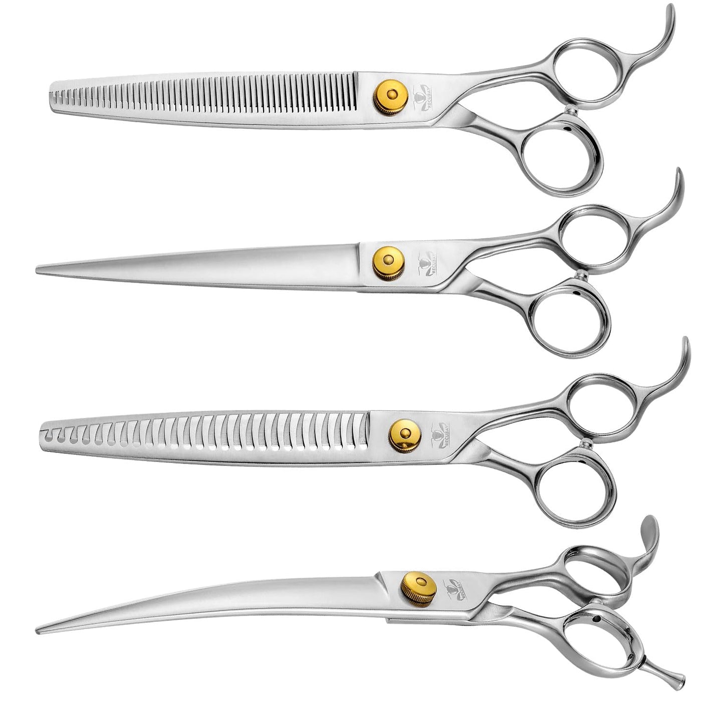 Recubay Gold Mantis Grooming Shears, Set with Matte Deluxe 440C Stainless Steel, Professional Grooming Scissors Kit, Any Skill Level(8.0" 4 Piece Set)