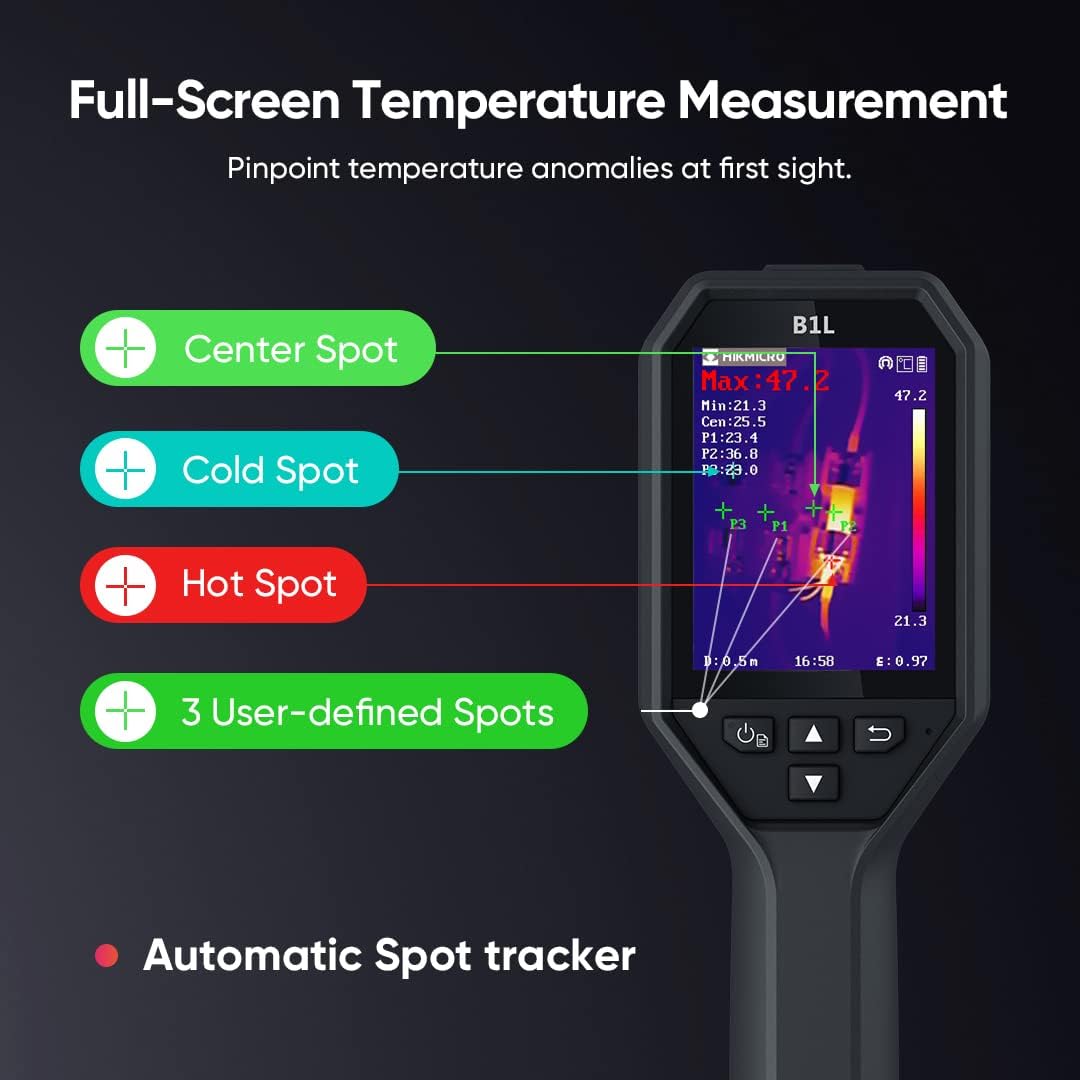 HIKMICRO B1L 160 x 120 IR Resolution Thermal Imaging Camera with WiFi, 25Hz Refresh Rate, 3.2" LCD Screen, Handheld 19200 Pixels Thermal Imager with High Temperature Alarm