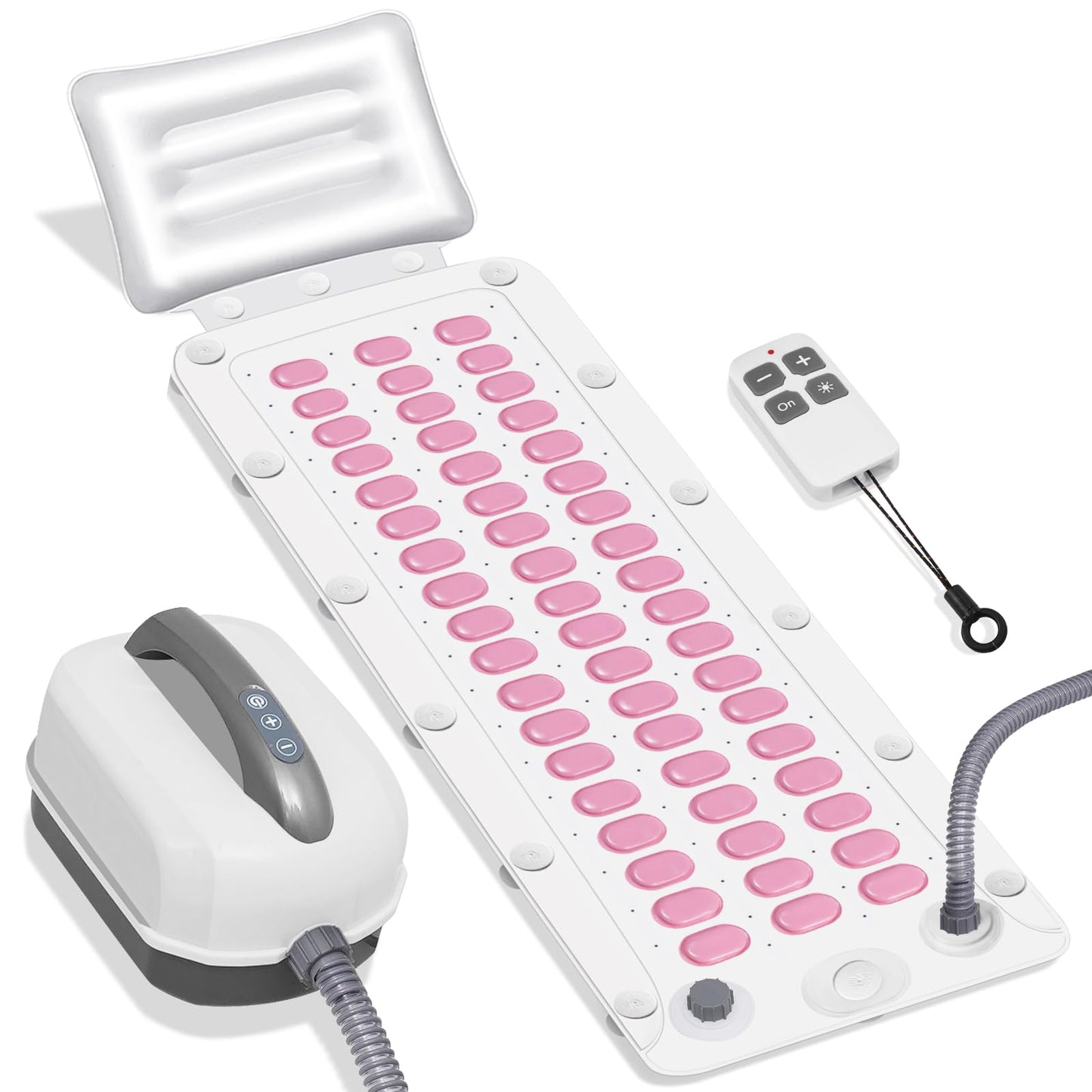 Electric Bubble Massage Mat with Pillow for Bathtub - Portable Spa Bubble Bath Massager, 6-Speed Adjustable Jet Spa & Remote Control, 13 Suction Cups, 74 Air Jets for Full-Body Relaxation