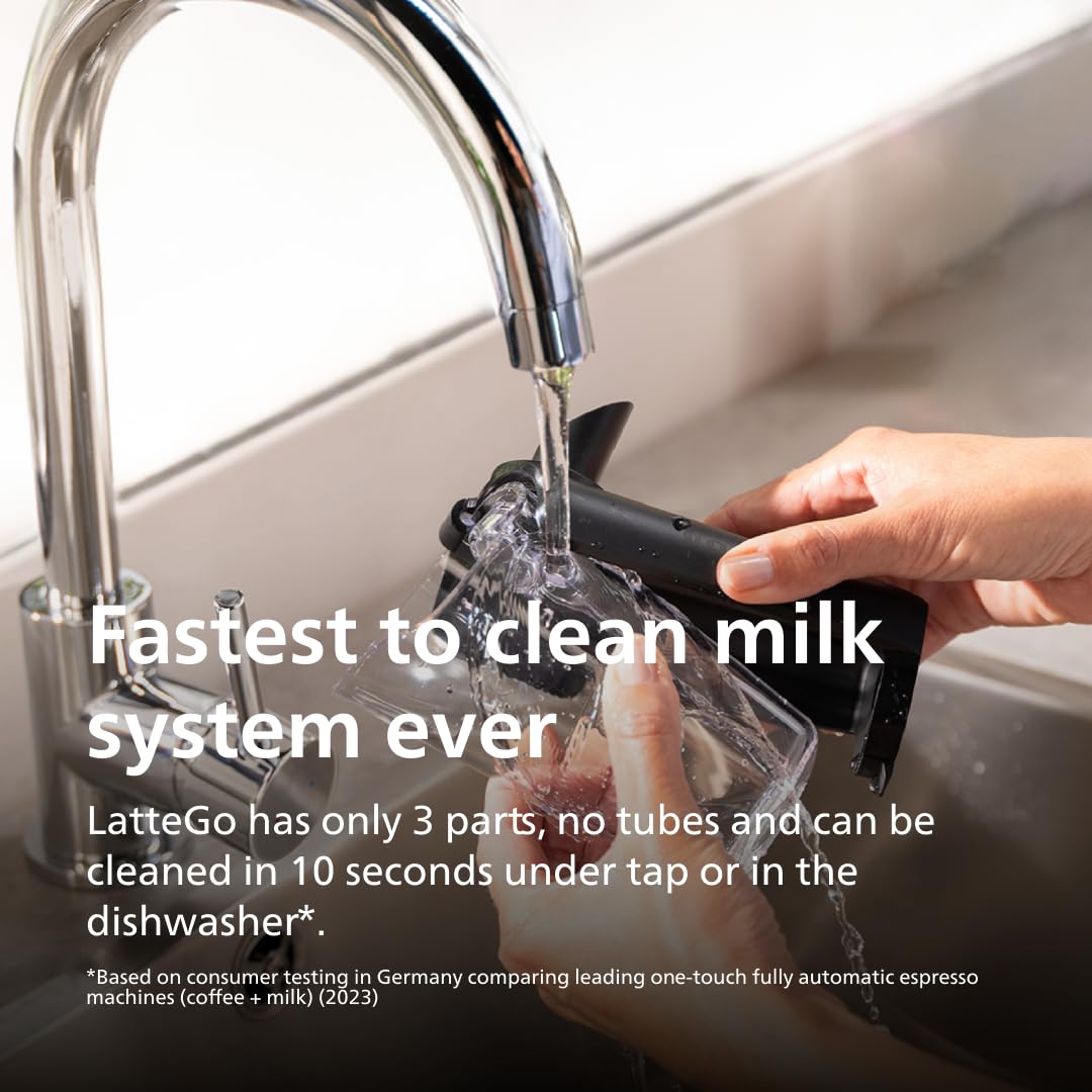 Philips 2300 Series Fully Automatic Espresso Machine with LatteGo milk system and integrated grinder, 4 Coffee Pre-Sets & Hot Water, 40% Quieter SilentBrew, 15-Bar Pressure, Matte Black (EP2330/10)