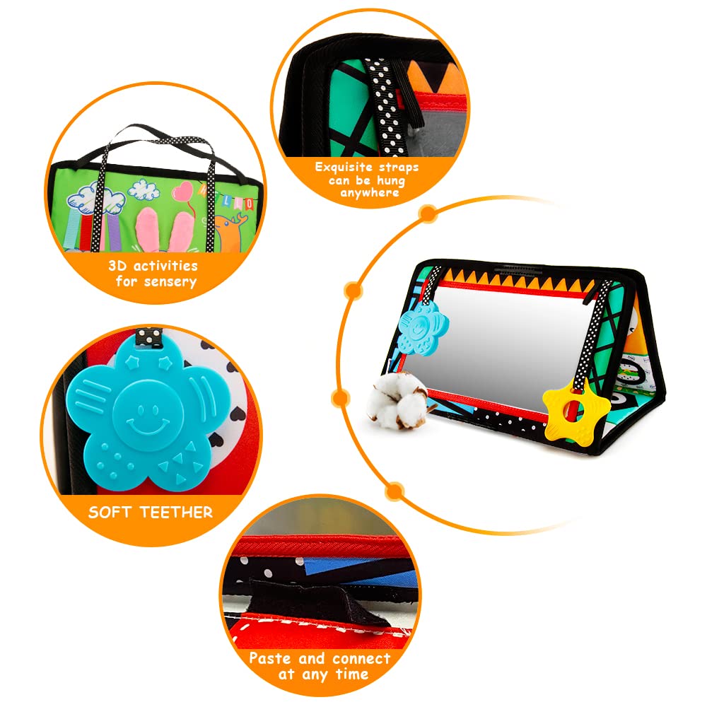 beetoy Tummy Time Toy for Infant, Newborn Sensory Toy 0 3 Months Baby Brain Development with Crinkle Mat Teether, High Contrast Baby Mirror Toys 2 4 5 0-6 Month Boys Girls Visual Muscles Shower Gifts