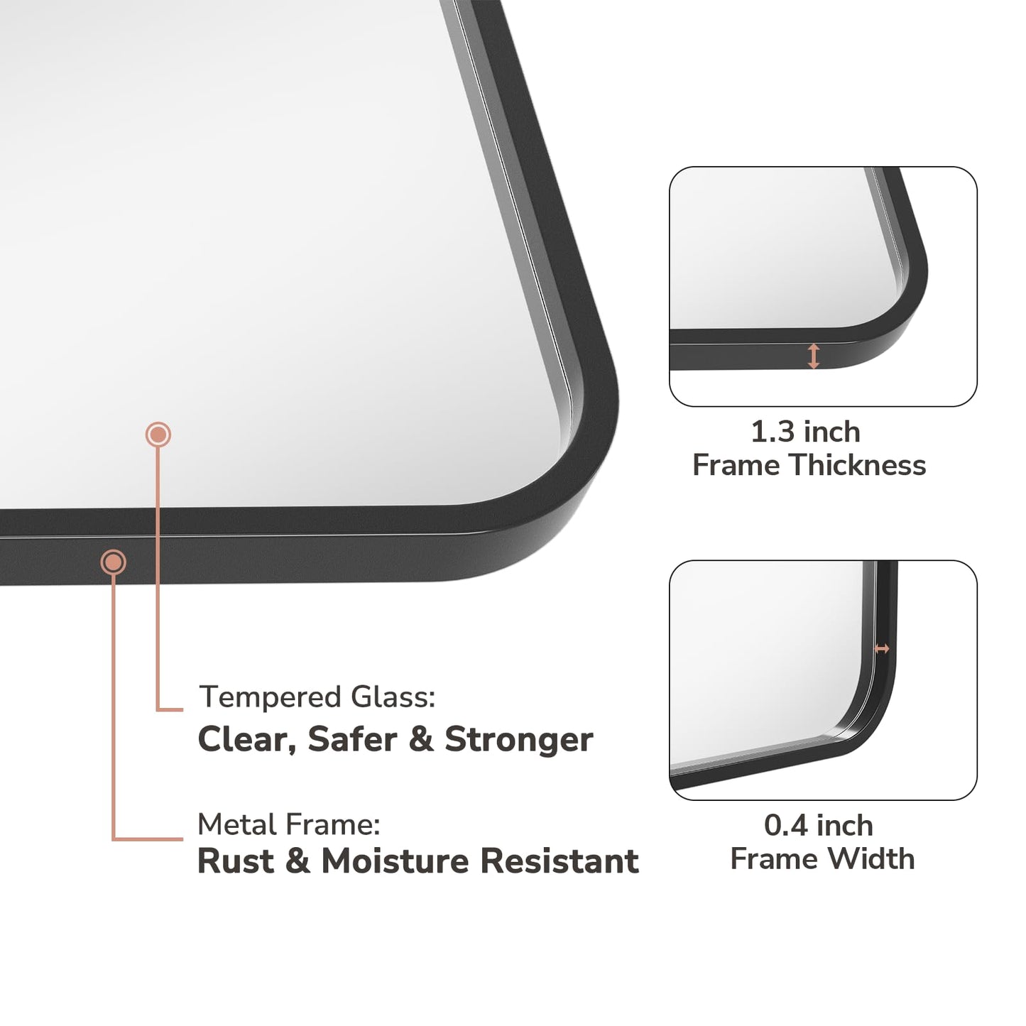 USHOWER 2-Pack Black Bathroom Mirrors for Over Sink 24 x 36 Inch, Metal Frame Rectangle Wall Mirror, Modern Farmhouse Vanity Mirror, Wall Mounted
