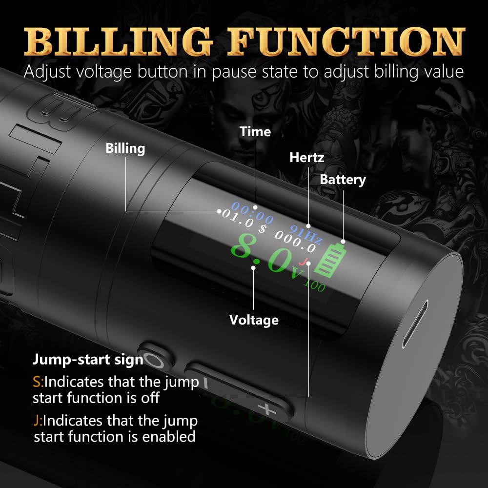 Ambition Ninja Ultra Wireless Tattoo Machine with Intelligent Billing Feature- Rotary Cartridge Pen with 1900mAh Wireless Tattoo Gun Coreless Motor Straight Drive Bar Equipment for Tattoo Artists