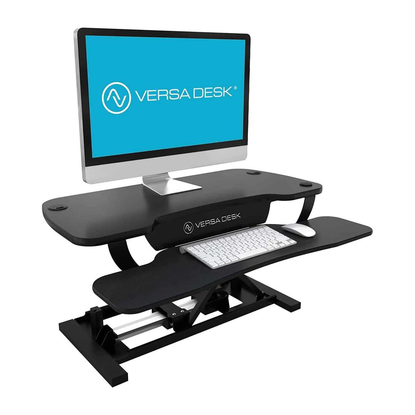 VERSADESK® PowerPro™ 40" Electric Standing Desk Converter - Adjustable Height Desktop Riser with USB Charging Outlet & Detachable Keyboard Tray - Holds 80 lbs Large & Small Items | Black