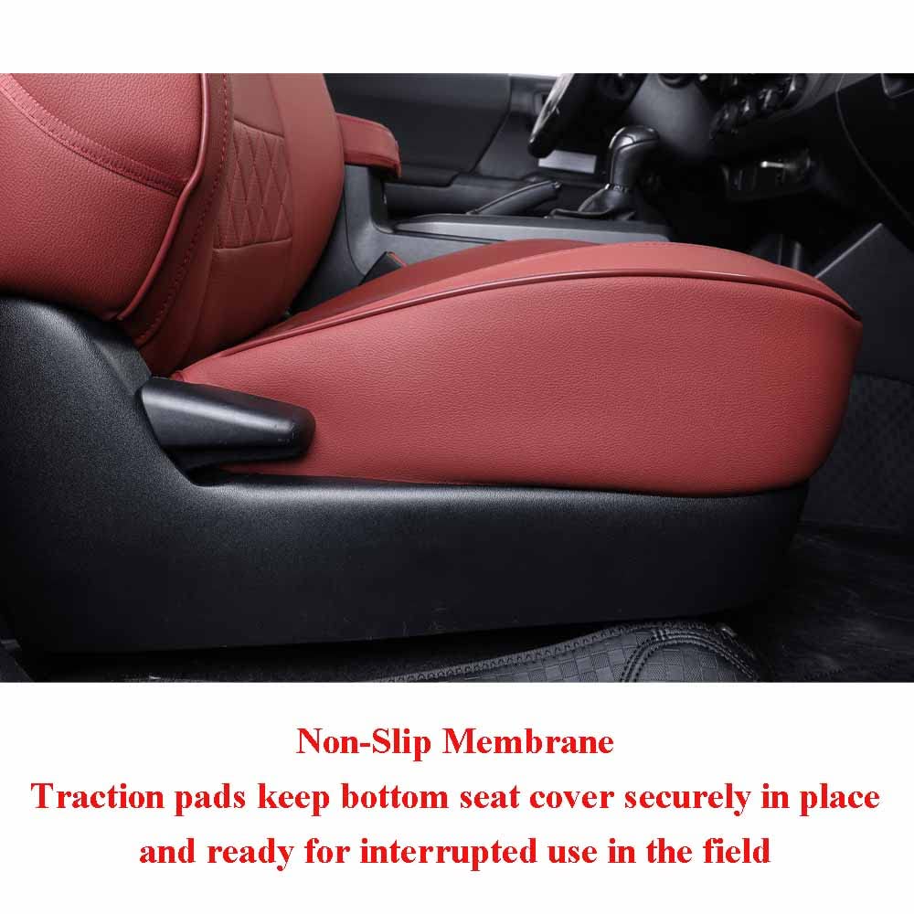 EKR Custom Fit Tacoma Car Seat Covers for Select Toyota Tacoma 2016 2017 2018 2019 2020 2021 2022 2023 Double Cab/Crew Cab - Full Set,Leather(Burgundy)