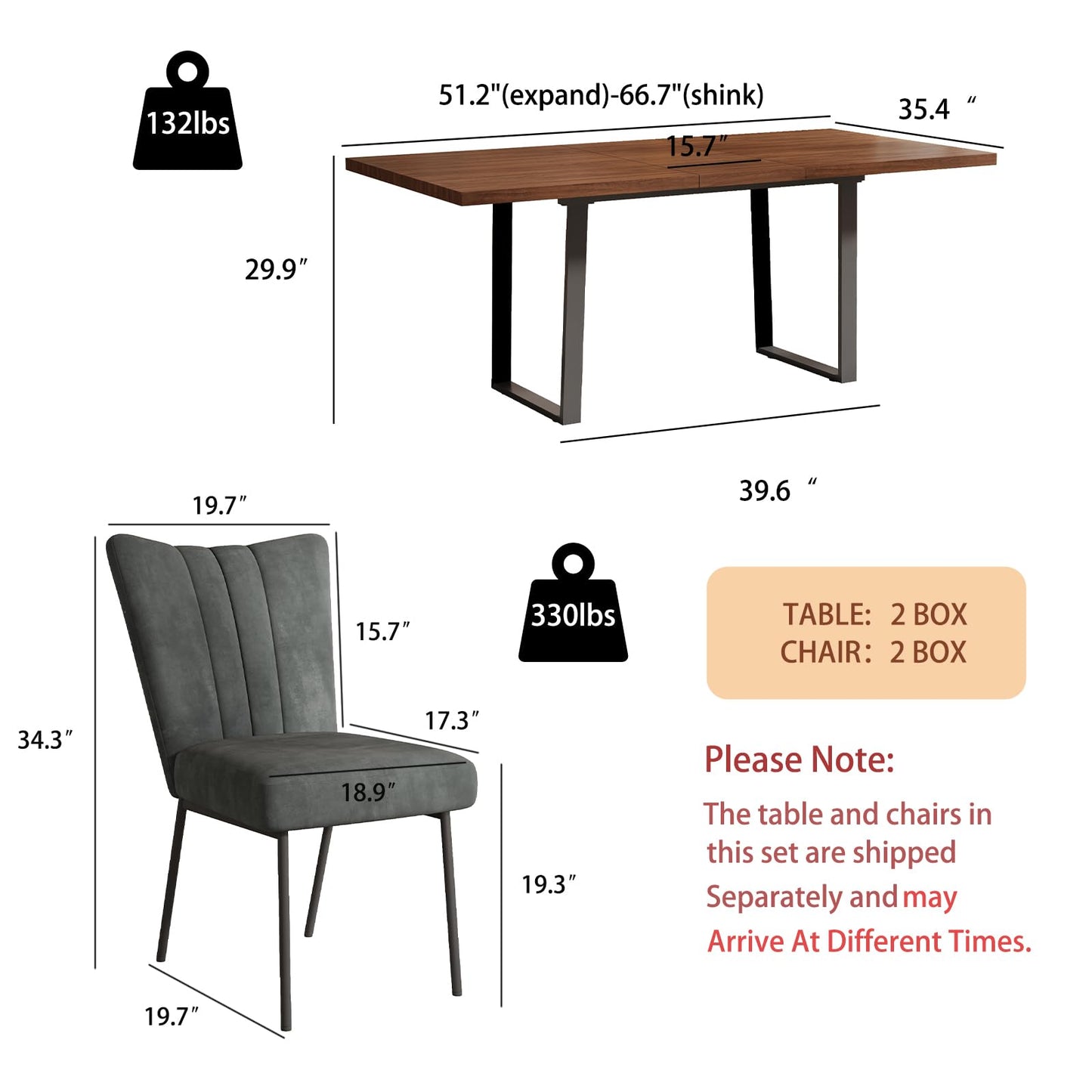 ZckyCine 51"-67" Expandable Dining Table, Modern Rectangular Walnut Wood Table with Metal Frame, Space-Saving Adjustable Table for Kitchen, Dining Room, Apartment or Restaurant