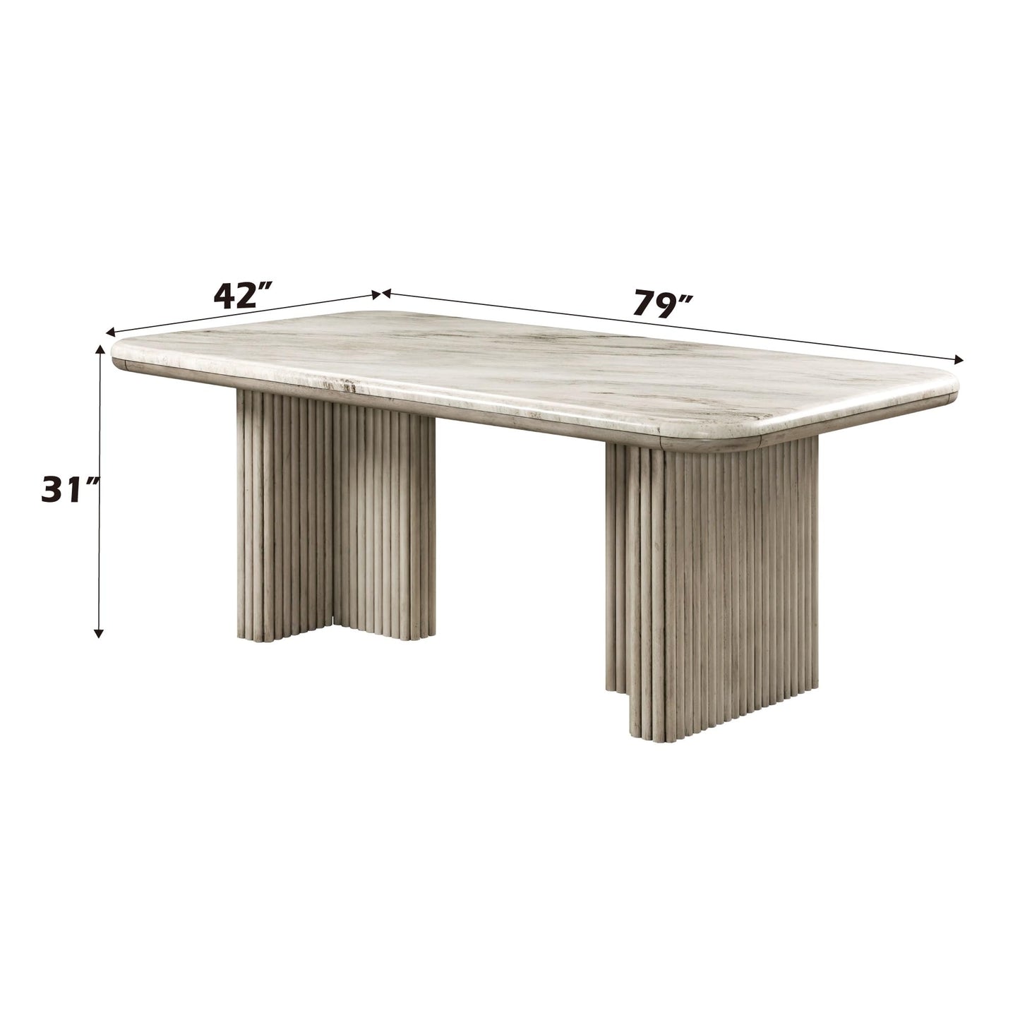 Acme Charity Rubber Wood and Marble Dining Table in White & Gray Oak