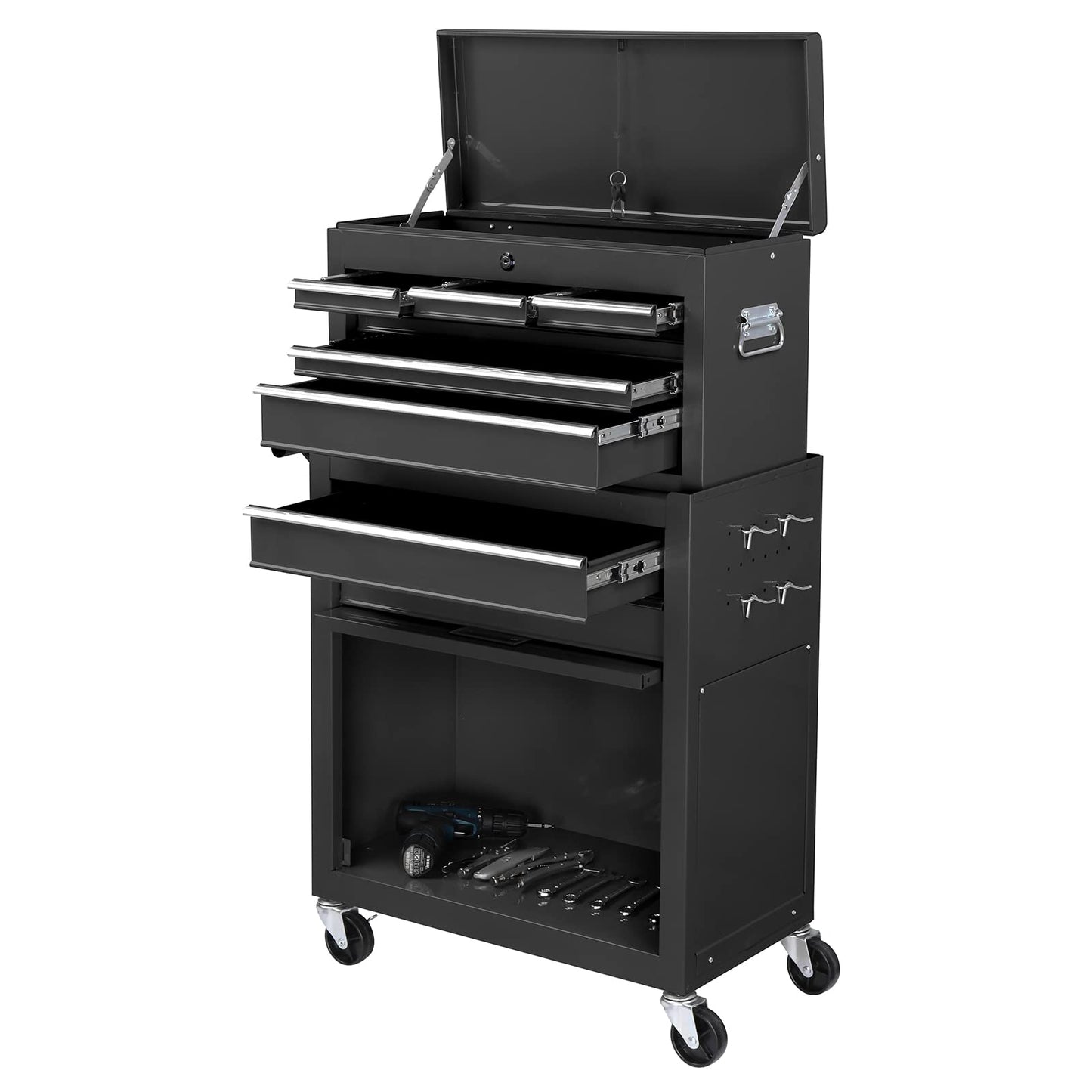 TUFFIOM 8-Drawer Rolling Tool Chest, Tool Storage Cabinet w/Lockable Wheels, Detachable Top, Drawers & Side Hooks, Mechanic Tool Organizer Box for Garage Warehouse Repair Shop