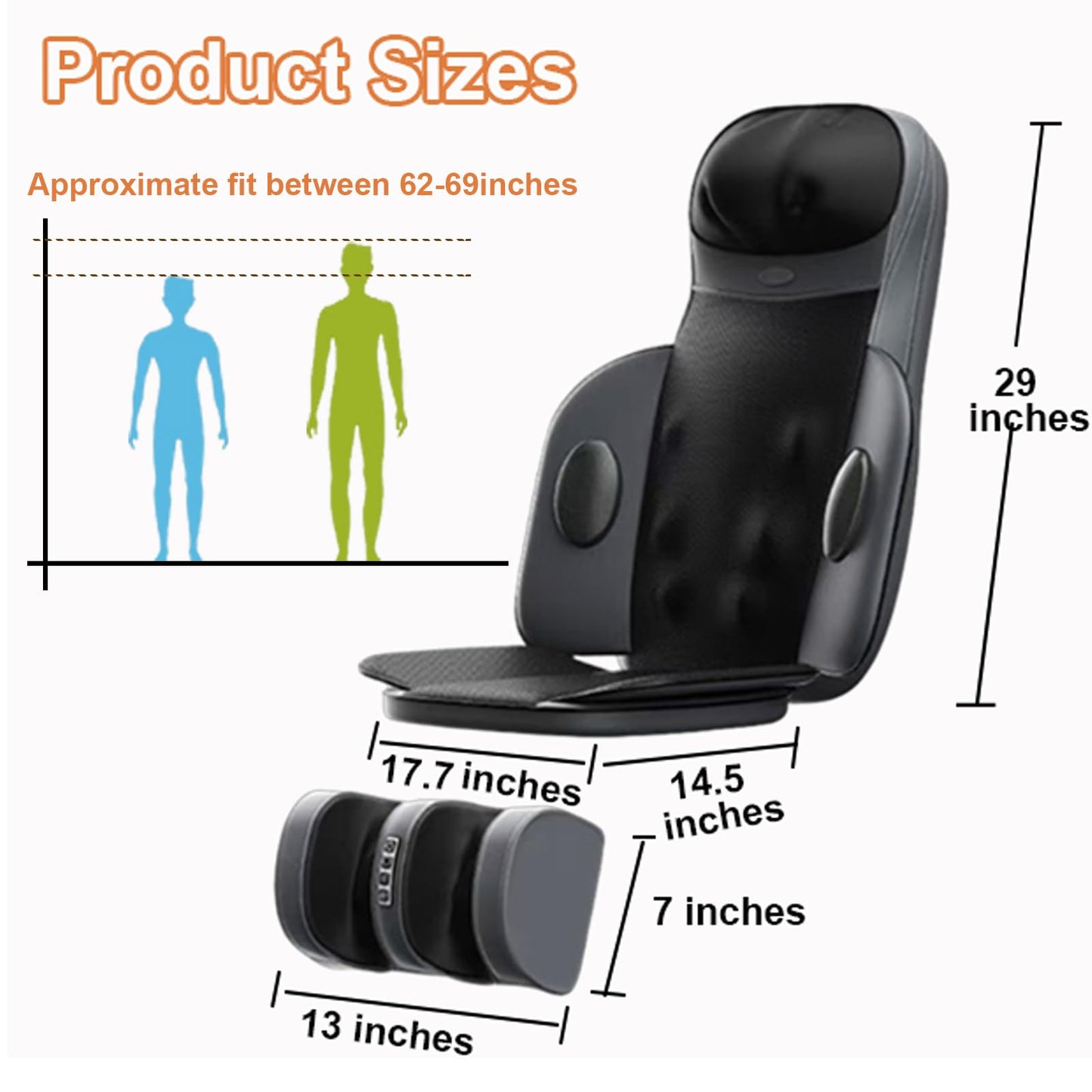 Lvrunben Shiatsu Back Massager with Heat, 3D Kneading Massage Chair Pad, Electric Massage Seat Cushion for Body, Neck,Shoulder, with Movable Multi-Function Leg and Foot Massager, for 62-69 inches