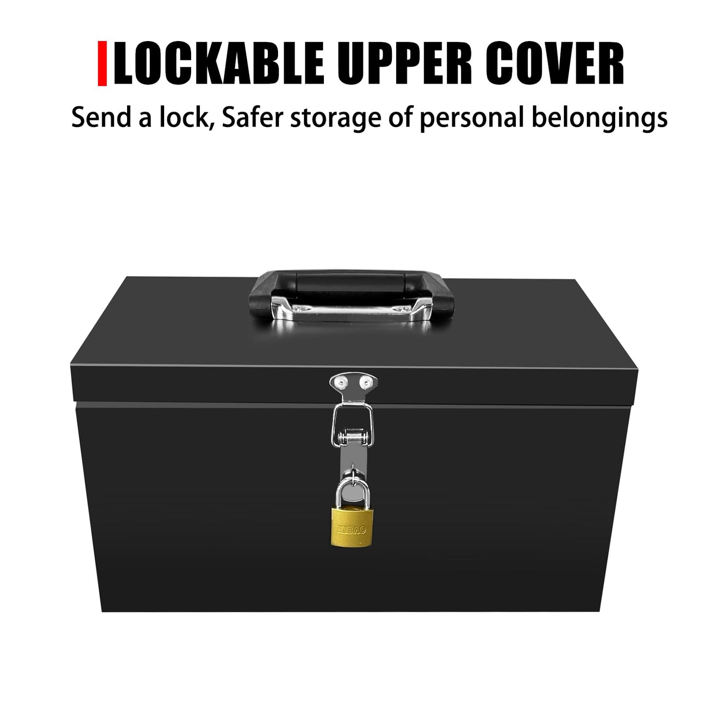 Peastorm Small Steel Metal Tool Box, Lockable Storage Box for Storing Valuable Items, Office Documents, Garage Tools (12" Black)