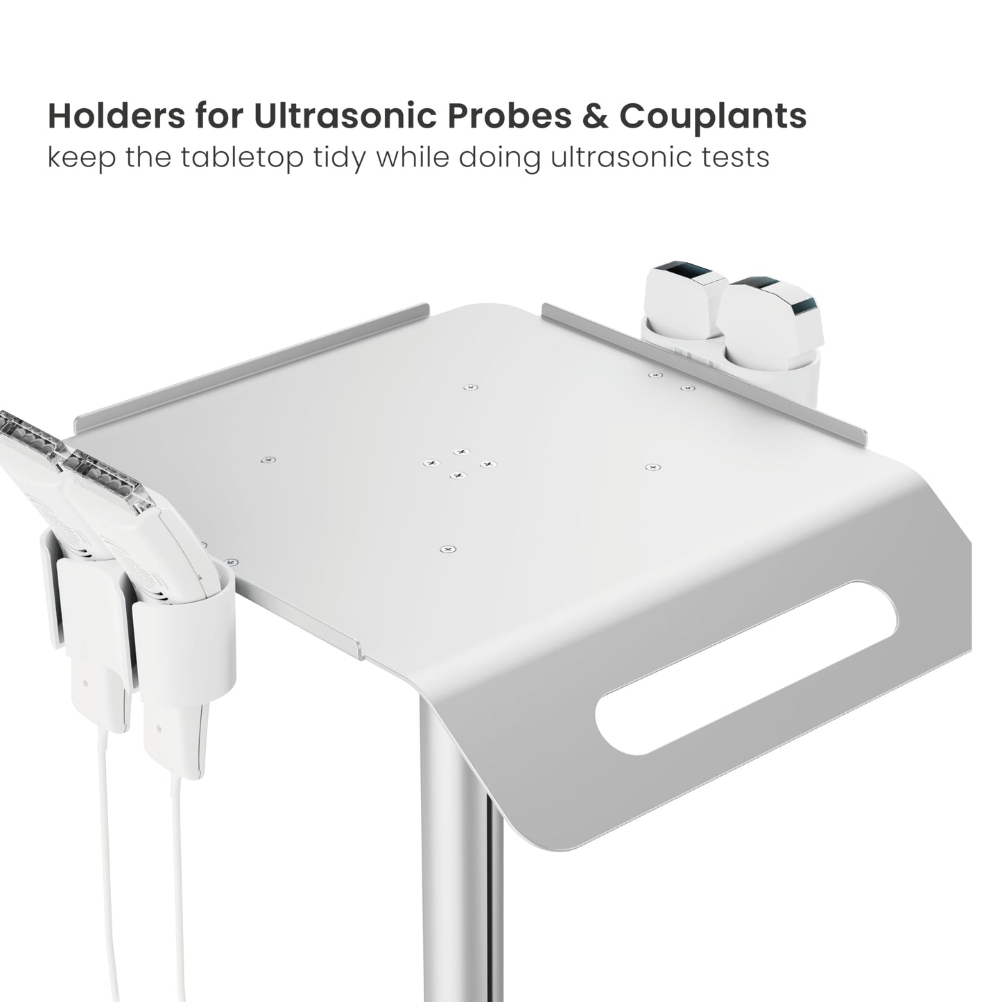 Mount Plus MB-C14 Medical Mobile Trolley with Wheels 33.1"-45.3" Height Adjustable Steel Dental Cart Rolling Ultrasound Lab Cart with 16.3"× 15.1" Large Tabletop | Scanner Holders