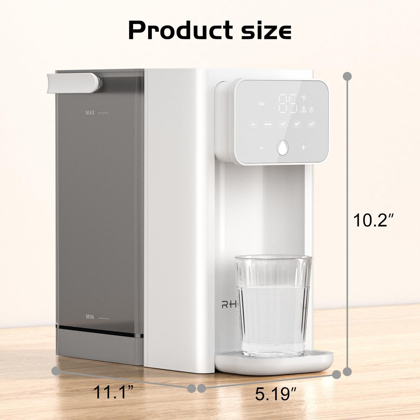 Rhovam Instant Hot Water Dispenser for Quick Heating & Dispense,Adjustable Temperatures & 3 Water Volume Dispense, Removable 100 Ounce 3L Water Tank Capacity, BPA Free