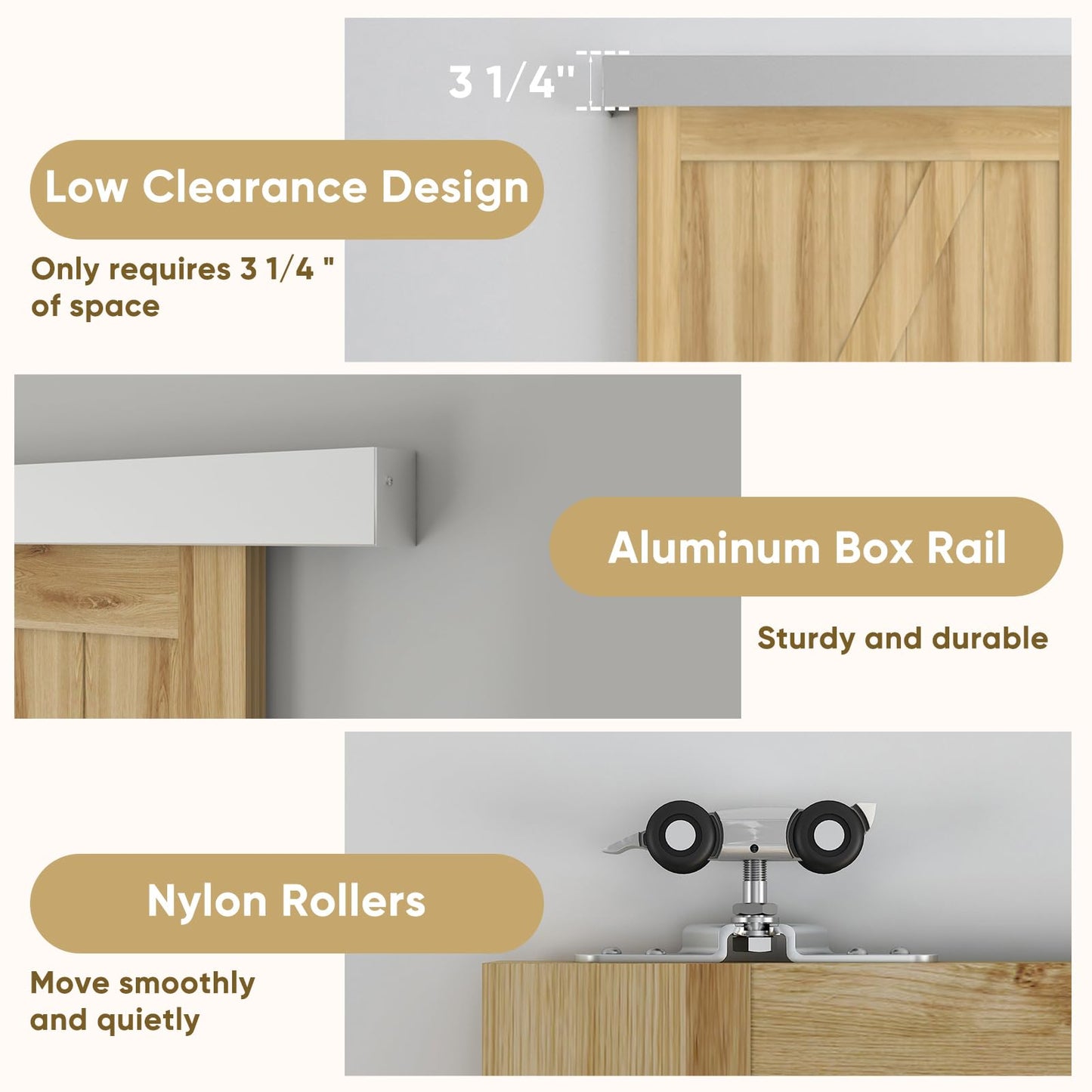 Barnsmith 6FT Sliding Barn Door Hardware Track Kit with Handles, Low Clearance Aluminium Alloy Box Rail Track, Silvery