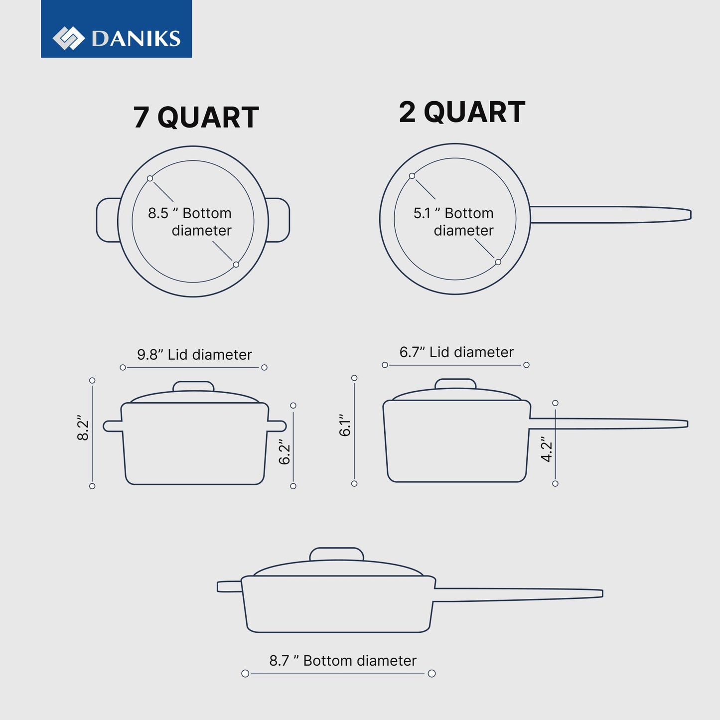 Daniks Modern 11-Piece Stainless Steel Cookware Set with Glass Lids, Includes Saucepan and Frying Pan with Lid, Tri-Ply Bases for Even Heating, Induction Compatible, Dishwasher Safe, Heatproof Handles