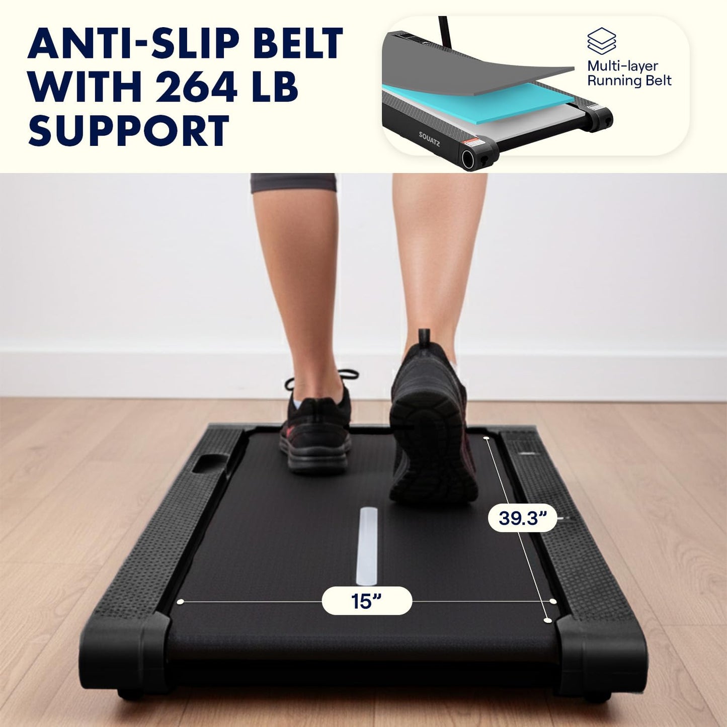 Squatz 2-in-1 Walking Pad Treadmill with Vibration Plates, Compact Under Desk Walking Pad with Remote Control, LED Display, Non-Slip Belt, Quiet 1.0HP Motor for Home or Office Workout (Black)