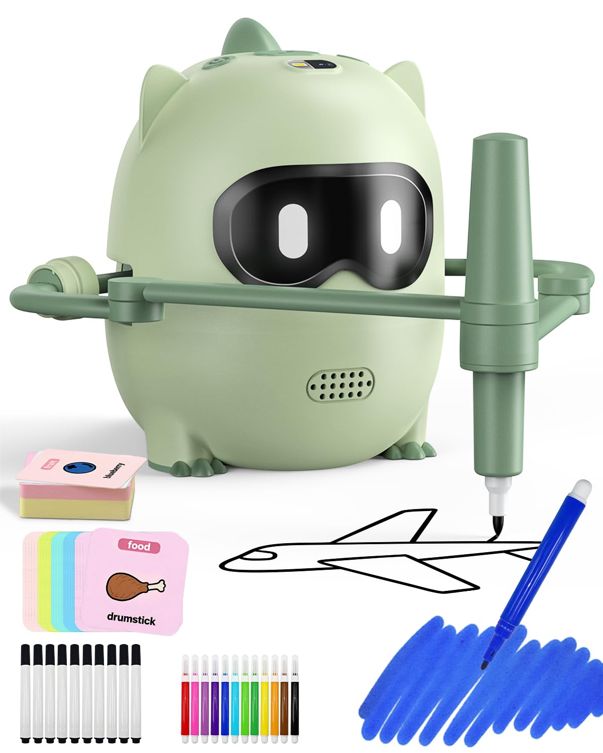 Drawing Robot for Kids, Montessori Drawing Robot with 100 Cards & 22 Pens, Music & Voice Guidance, Educational Interactive Learning Toys for Boys & Girls Ages 3-8, Birthday Party