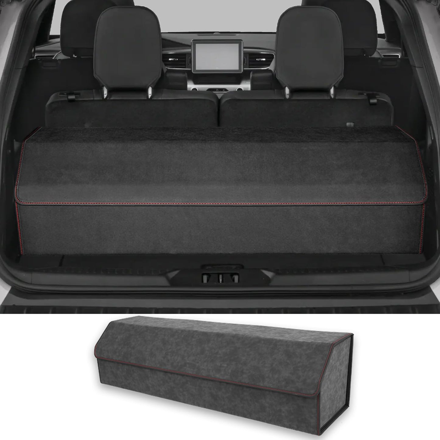 JIEREPU Trunk Organizer for Ford Explorer 2020-2025 - Black Alcantara Leather Storage Box, Tailored Precision, Maximize Your Storage, Large Foldable Trunk Organizer Boxs with 3 Compartments