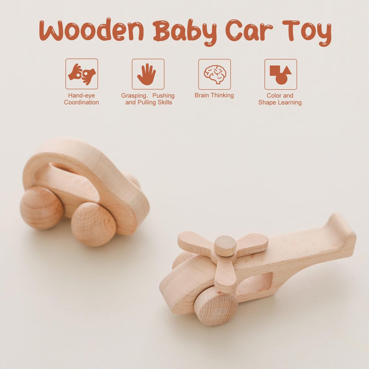 Wooden Baby Car and Airplane Toys,Wood Push Car for Toddler Montessori Baby Grip Toy Car,Gifts for Boys and Girls,Push and Pull Toy Car 2 Pieces