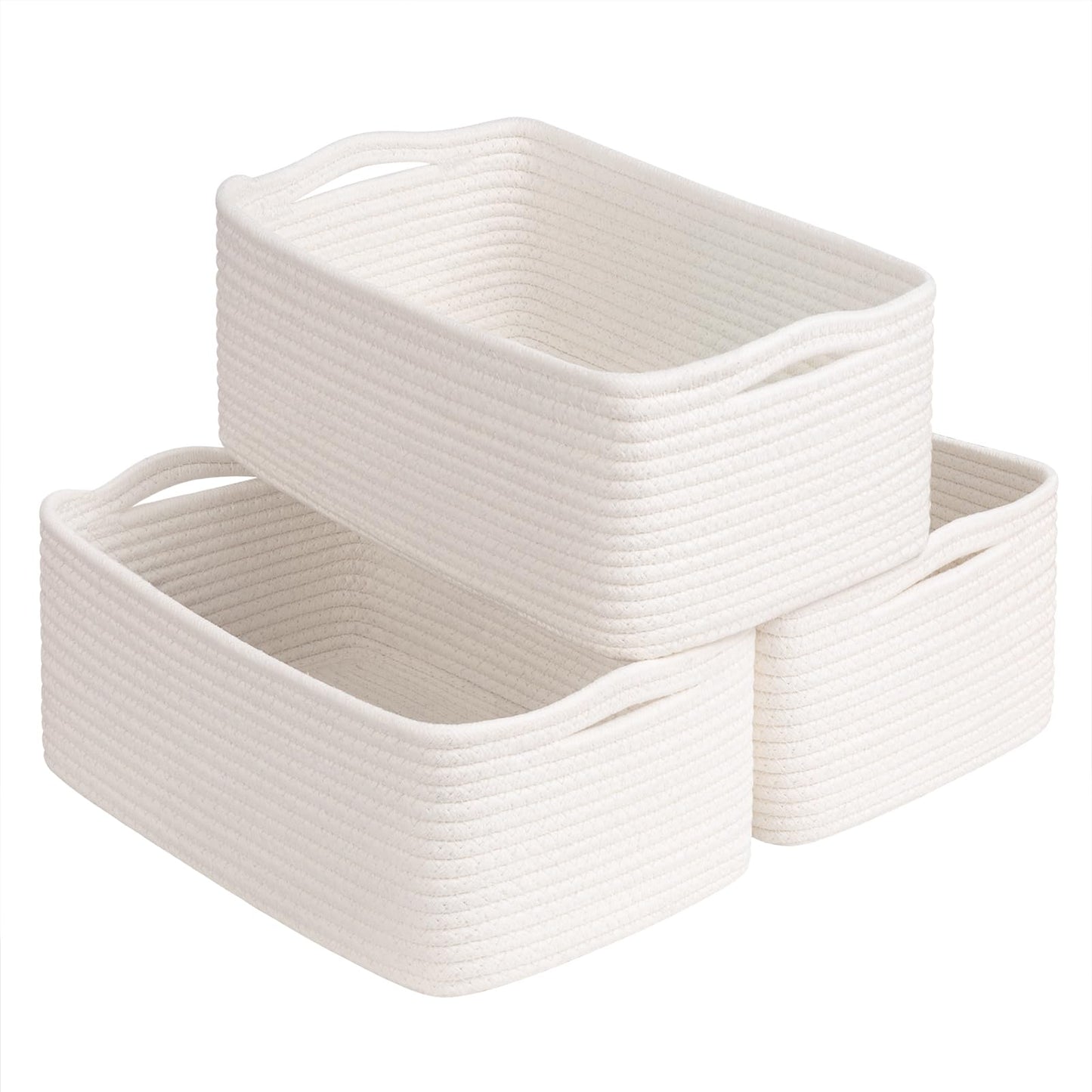 Goodpick Baskets for Organizing, Shelf Toy Basket for Organizing, Toy Organizer, Woven Rope Shelf Organizer 3 Pack for Nursery Organization, White, 13 x 8 x5 in