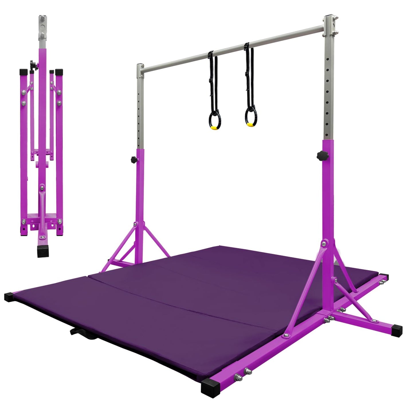 JC-ATHLETICS Gymnastics Kip Bar for Kid and Teenage Ages 3-18, 5.2FT Base Length, Adjustable Height from 3FT to 4.8 FT Height,Foldable Gymnastic Training Equipment for Home and Club Use