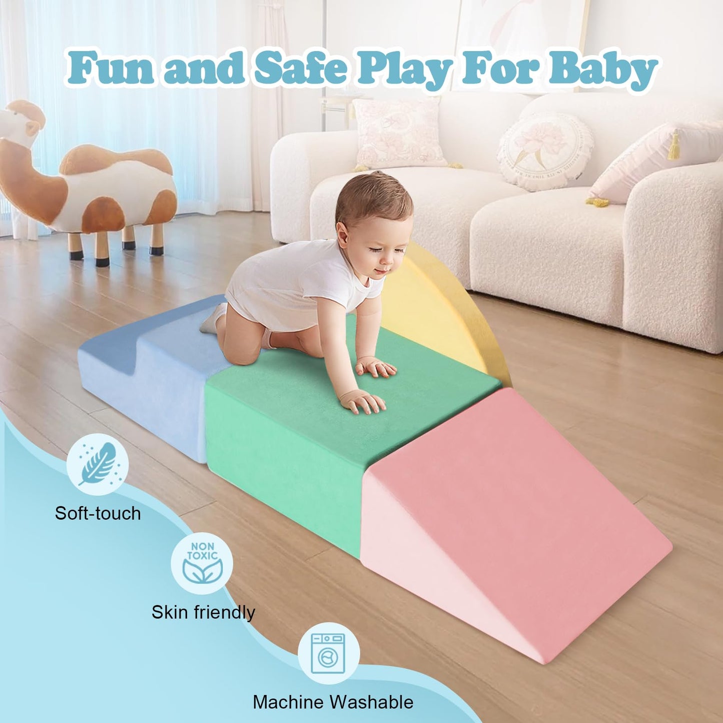 HHH HIKECUCAN Climbing Toys for Toddlers 1-3, Foam Climb Blocks for Baby，4-Piece Baby Climbing Crawling Toys Soft Foam Blocks Activity Play Set (4-Piece)