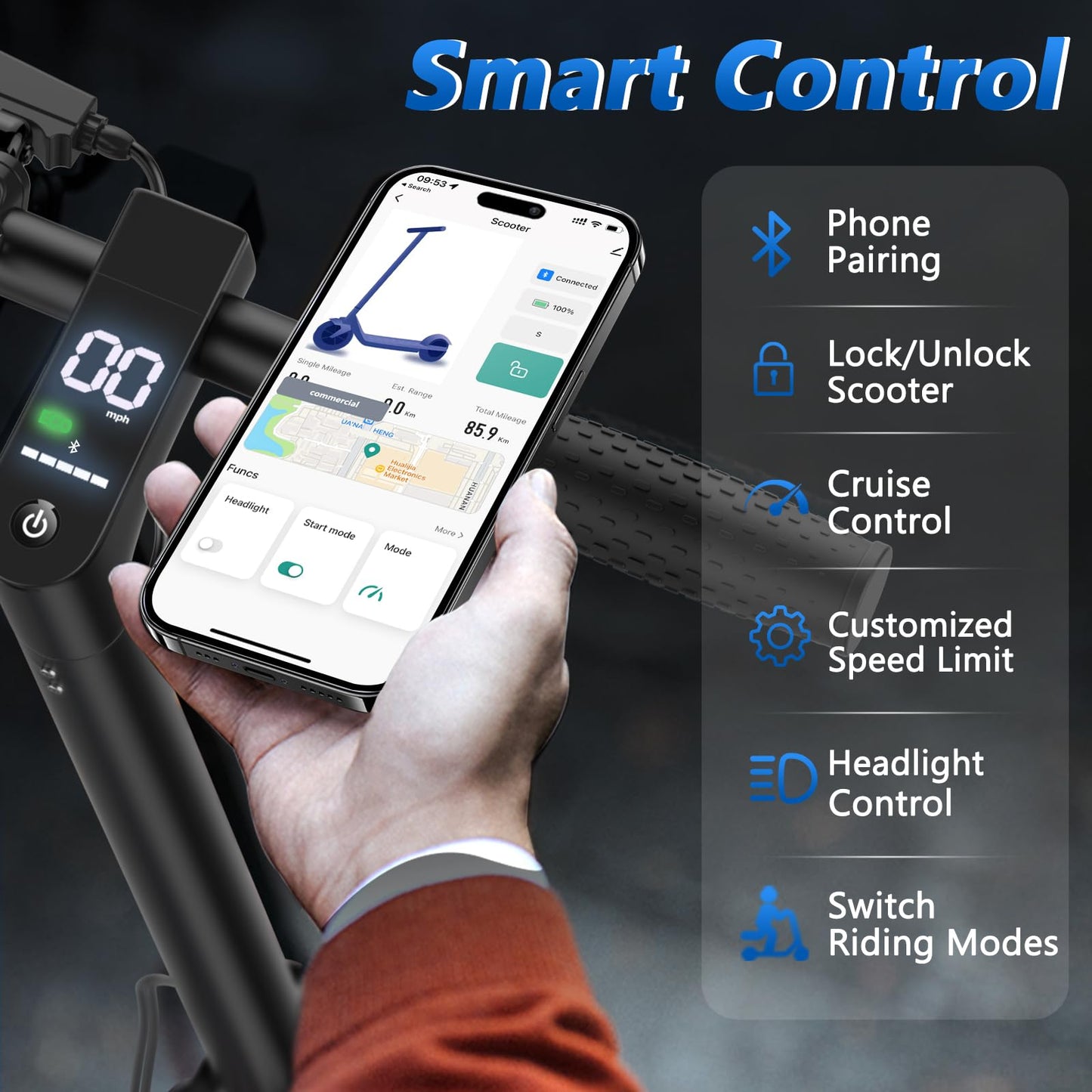 MAXSHOT Electric Scooter for Adults, 8.5/10/14" Tires, 19/22Mph, 350W/500W Motor, 21-28 Miles Range, Folding E-Scooter with Dual Suspension,APP Control