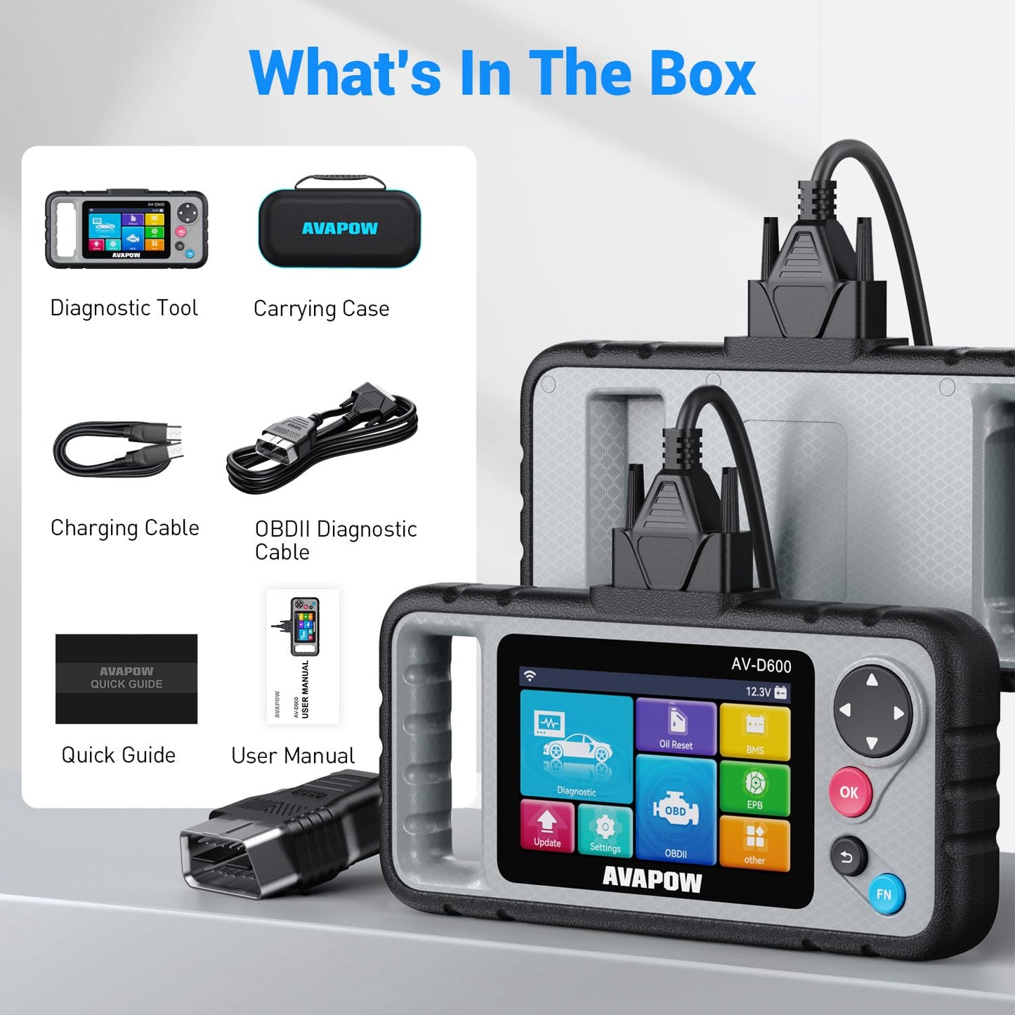 AVAPOW AV-D600 4 Systems OBD2 Scanner Engine/Transmission/SRS/ABS Diagnostic Tool, Oil Reset/EPB Reset/Battery Match, Car Code Reader with Auto VIN, WiFi Lifetime Update, Compatible with 7000+ Cars