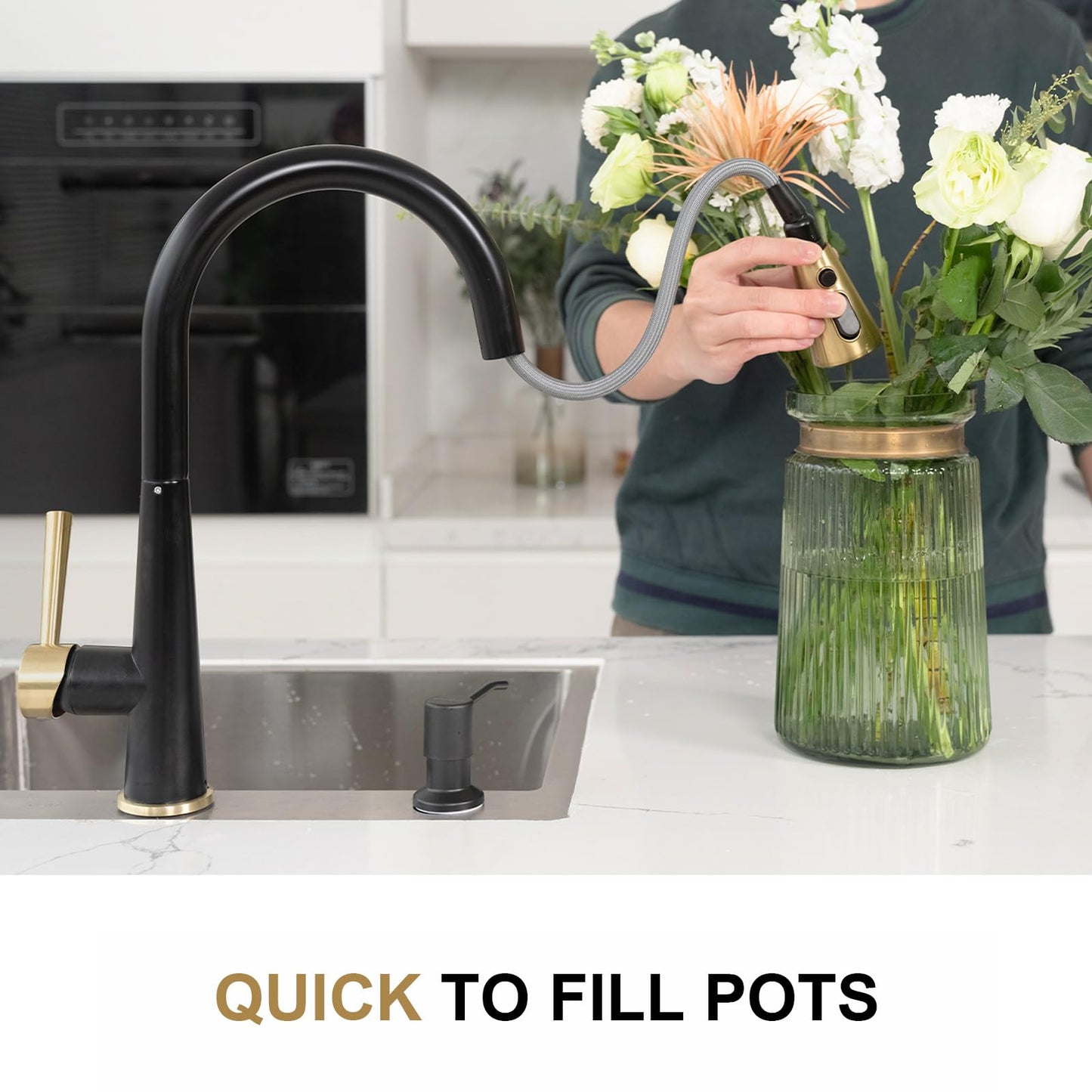 Kitchen Faucet with Pull Down Sprayer, Lava Odoro Matte Black and Brushed Gold Kitchen Sink Faucet, Black and Brass Faucet for Kitchen Sink with Magnetic Docking Spray Head and Deck Plate, KF321-GB