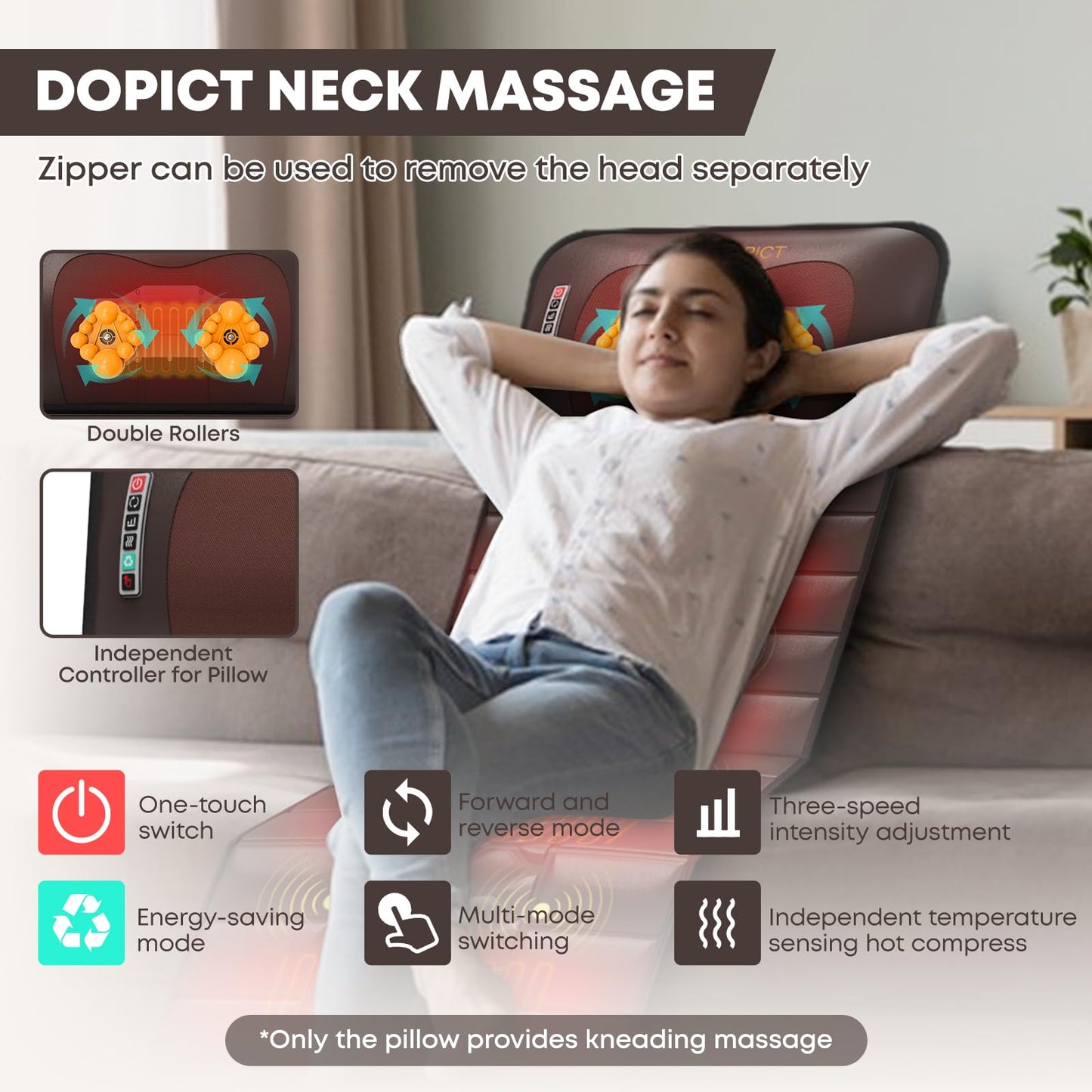 DOPICT Massage-Mat, Detachable Neck Massager, Full Body Vibration Heating, Massage Pad with 10 Vibrating Motors and 9 Speed Settings for Home Office Use, Brown