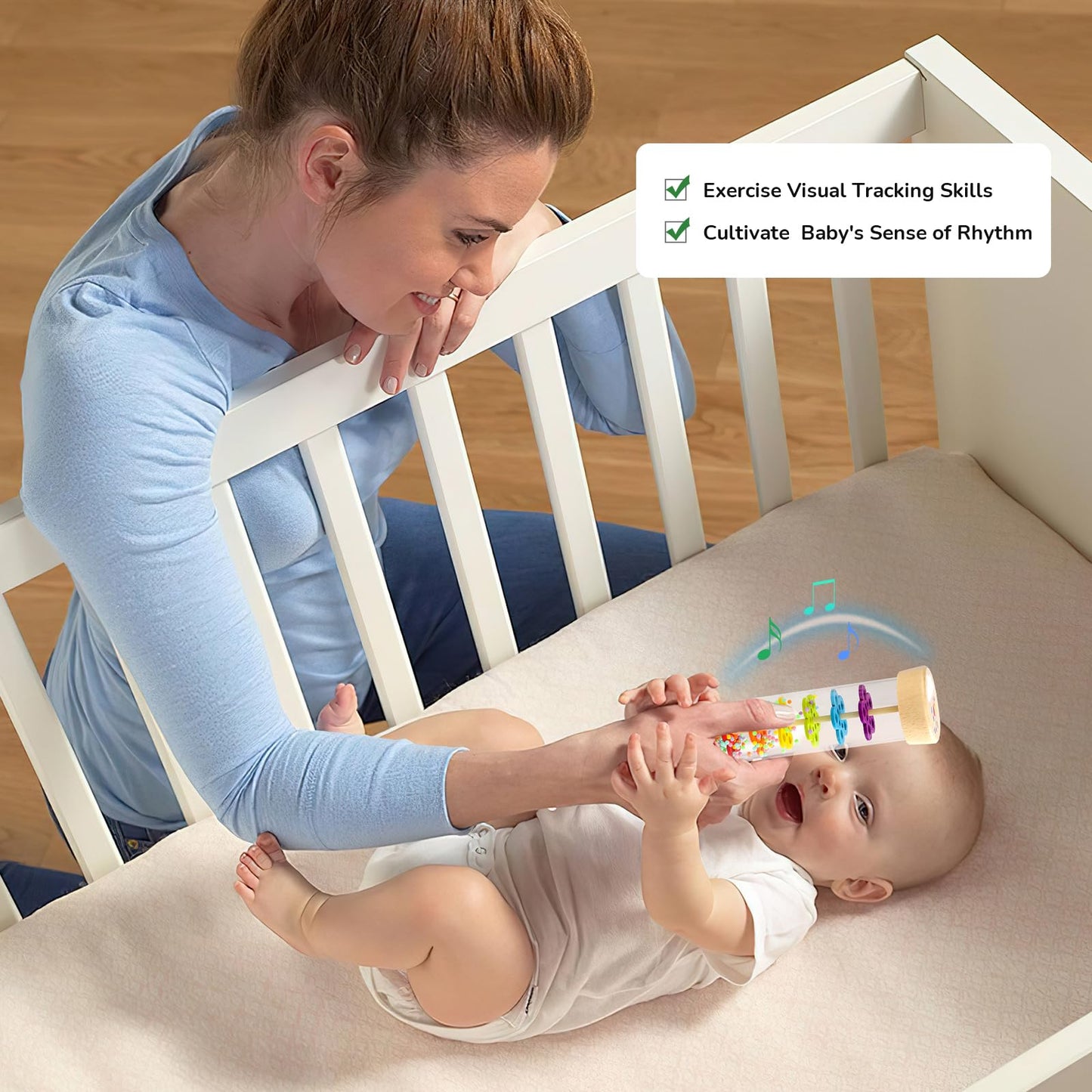 WODI Wooden Rain Stick Montessori Toys for Babies 6-12 Months,Baby Rattle Shaker Sensory Developmental Toy,Raindrops Musical Instrument Baby Musical Toys for 1 Year Old Toddler Kids