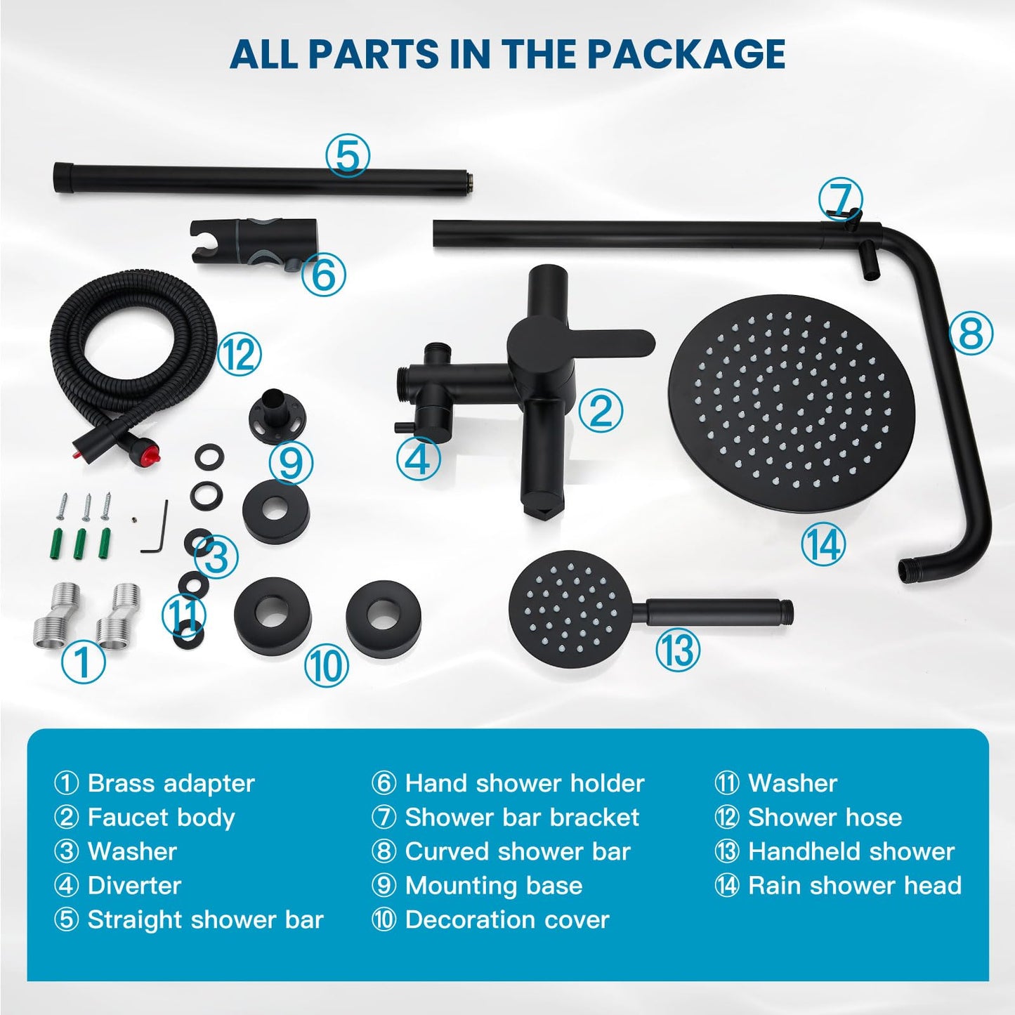 gotonovo SUS304 Outdoor Shower Fixtures High Pressure Rainfall Shower System Combo Wall Mount 2 Dual Function 8 Inch Shower Head and Round Handheld Spray Single Handle Shower Faucet Set Matte Black