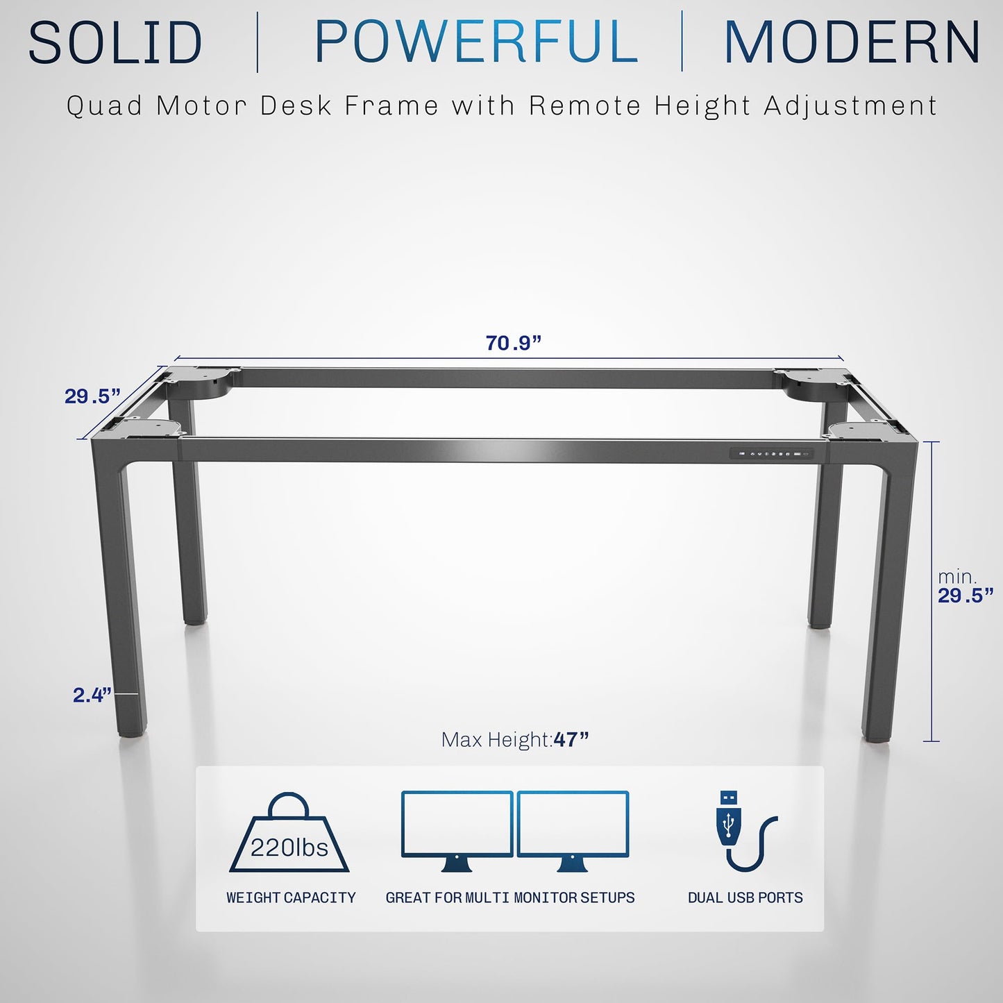VIVO Premium Electric 4-Leg Quad Motor Standing Desk Frame for 71 x 30 inch Table Tops, Memory Controller, Frame Only, Black, DESK-F10B