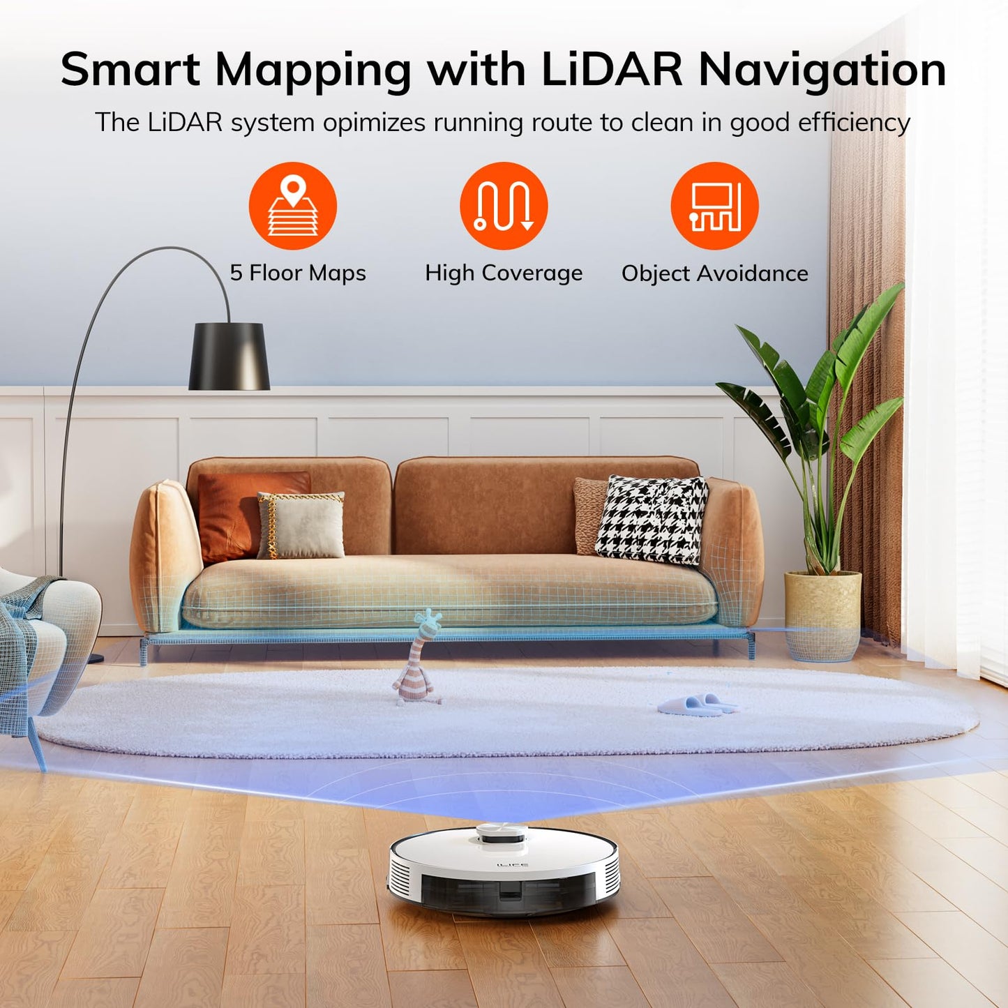ILIFE A30s Robot Vacuum Cleaner, 10000Pa Max Suction Power with Lidar Navigation, Home Mapping, No-Go Zone, 150 Mins Max, 2.4G WiFi/App/Alexa/Remote Control, for Hard Floor, Carpet and Pet Hair