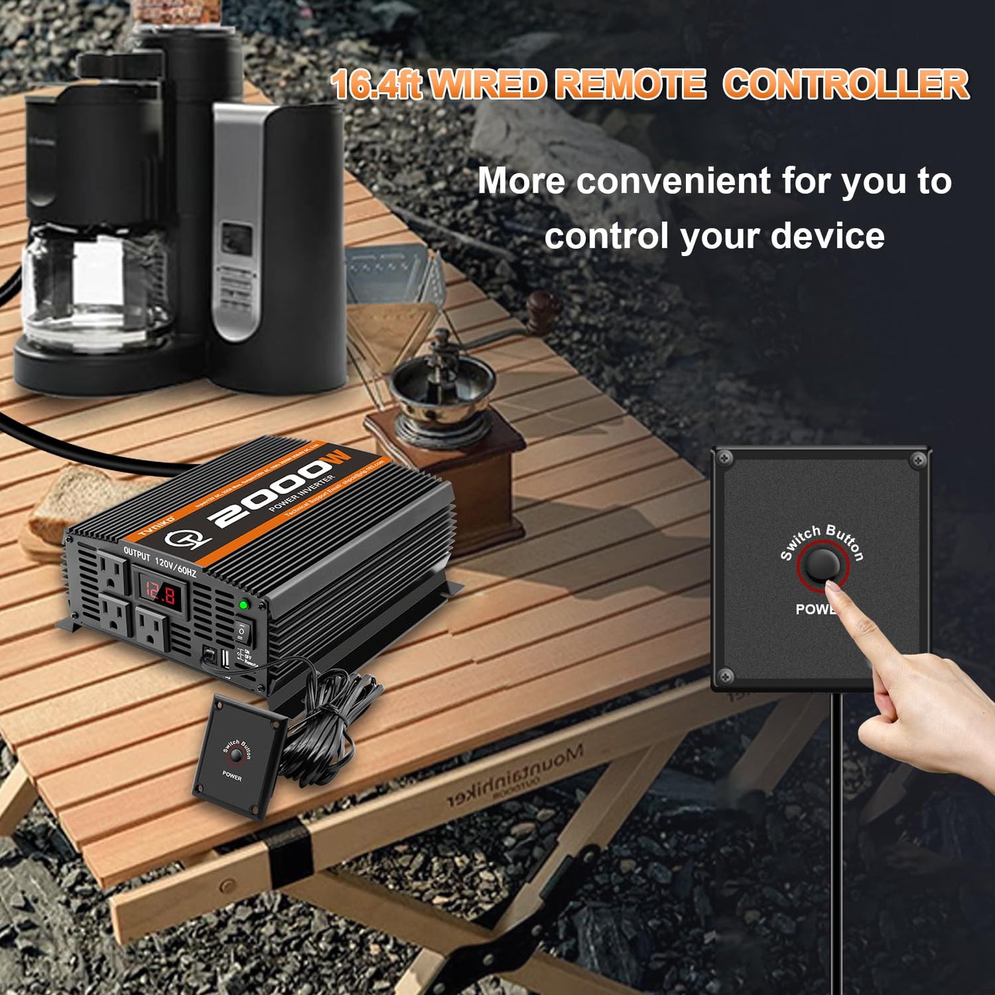 TVNIKD 2000 Watt car Power Inverter 12V to 110V/120V Inverter for car Truck semi Truck Vehicles Camping with 1 USB Ports and 2 AC Outlet Power Converter with LCD Display 2000W Inverter