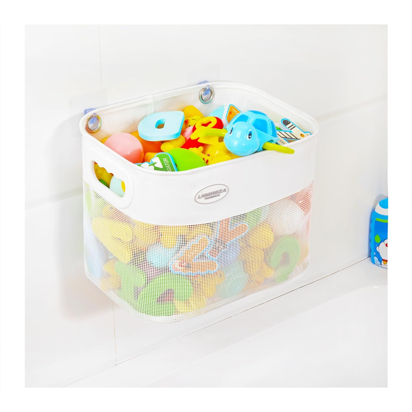 Ligereza Quick Scoop Baby Mesh Bath Toy Storage, 2x Capacity & Large Opening Bath Toy Organizer Baby Bath Gift Bathtub Toy Holder, Toy Storage For Toddlers (White)