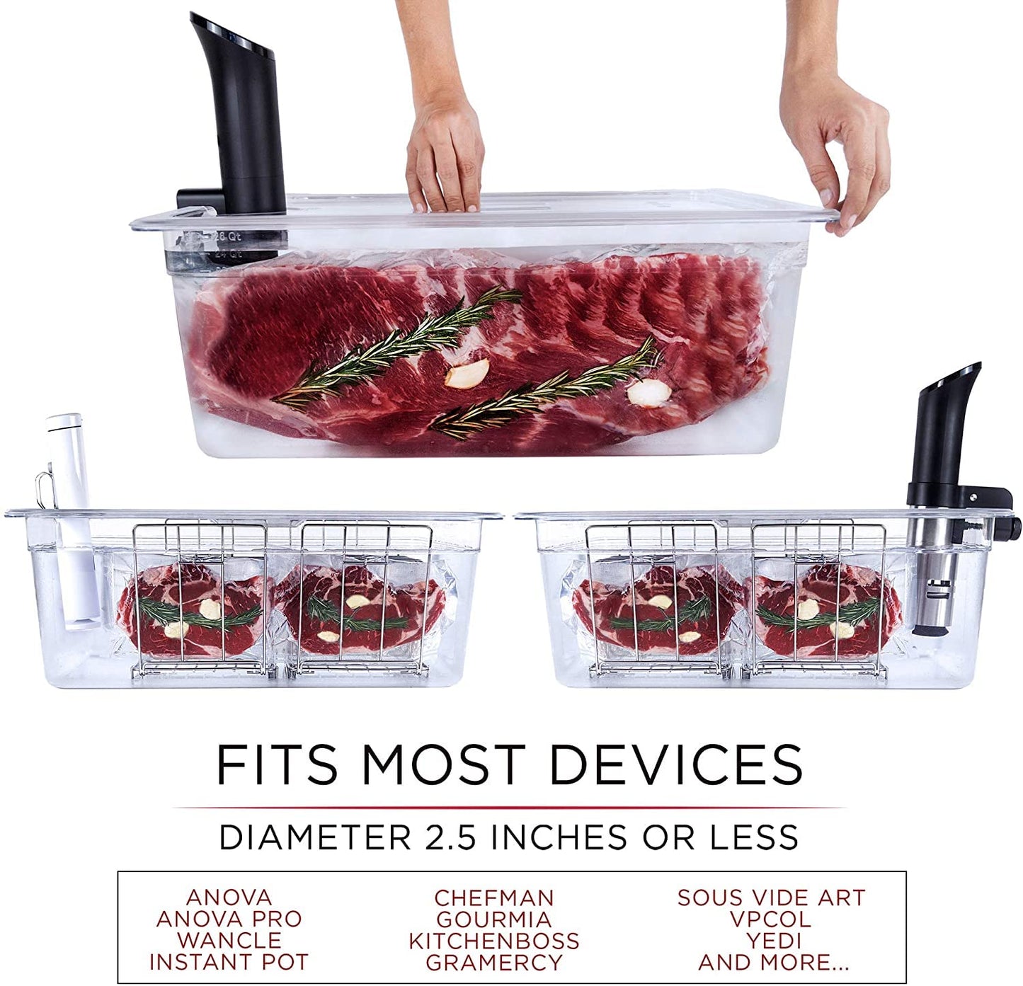 VÄESKE Professional Large Sous Vide Container with Lid, 2 Sous Vide Racks & Insulating Sleeve | Neoprene Retains Heat | Compatible with Anova, Nano, Inkbird, Most Sous Vide Cookers (26 QT)