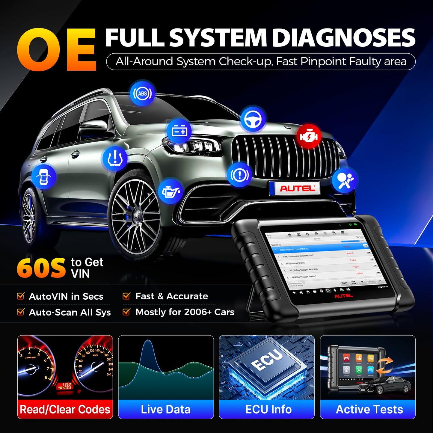 Autel Scanner MaxiCheck MX808S, 2026 US Ver of MaxiCOM MK808S MK808Z, Full Bidirectional Diagnostic Scan Tool as MK900 MX900 MK900BT MK808BT PRO, 3K+ Active Test, 28+ Service, OE All System, OS11, FCA