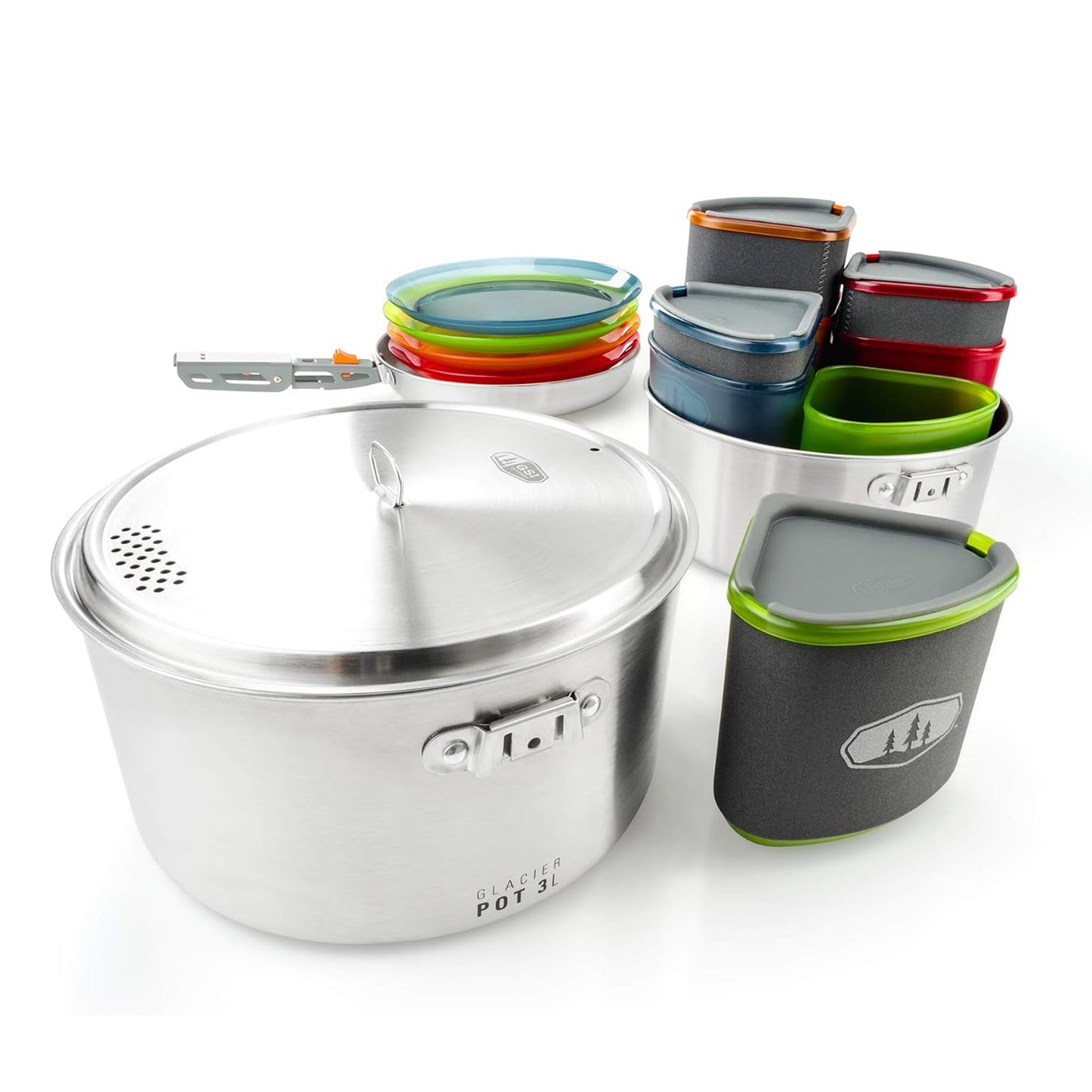 GSI Outdoors Glacier Stainless Camper 4 Person Packable Cookware & Dinnerware Set for Camping or Backpacking