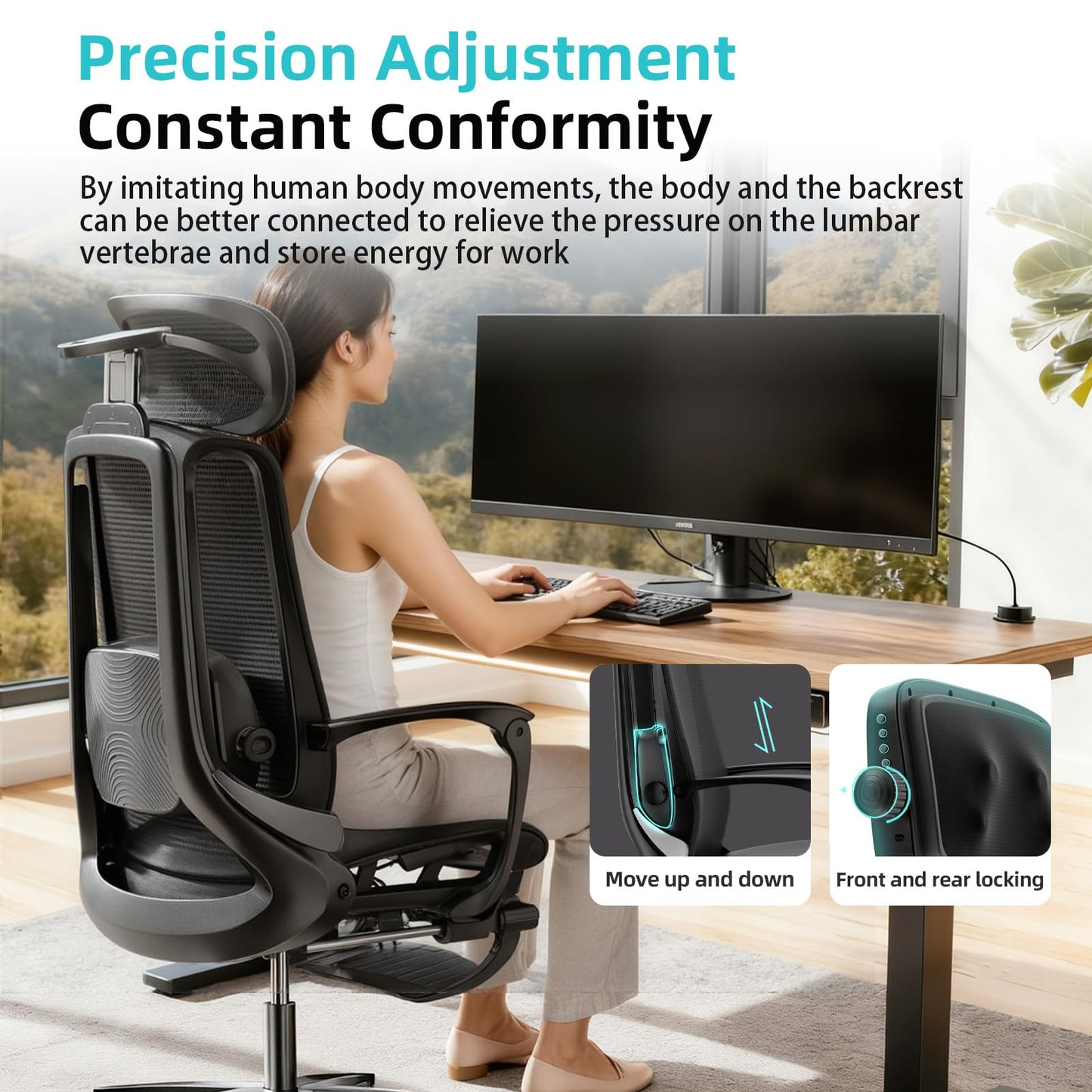 Ergonomic Office Chair with Footrest & Adjustable Massage Lumbar Support – 5D Headrest, 90-160° Recline Mesh Chair for Home Office/Gaming, Heavy Duty Big and Tall 400LBS Capacity, Black
