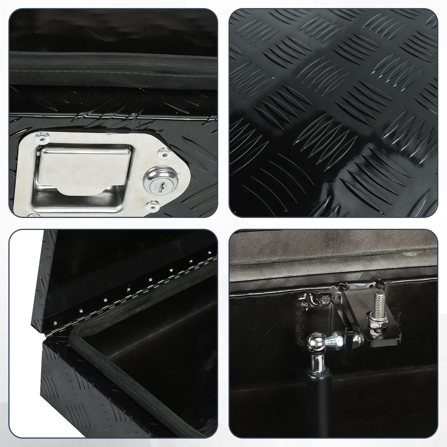 confote 34 Inch Aluminum Stripes Plated Tool Box Pick Up Truck Bed RV Trailer Toolbox Waterproof Square Storage Organizer with Lock and Keys - Black
