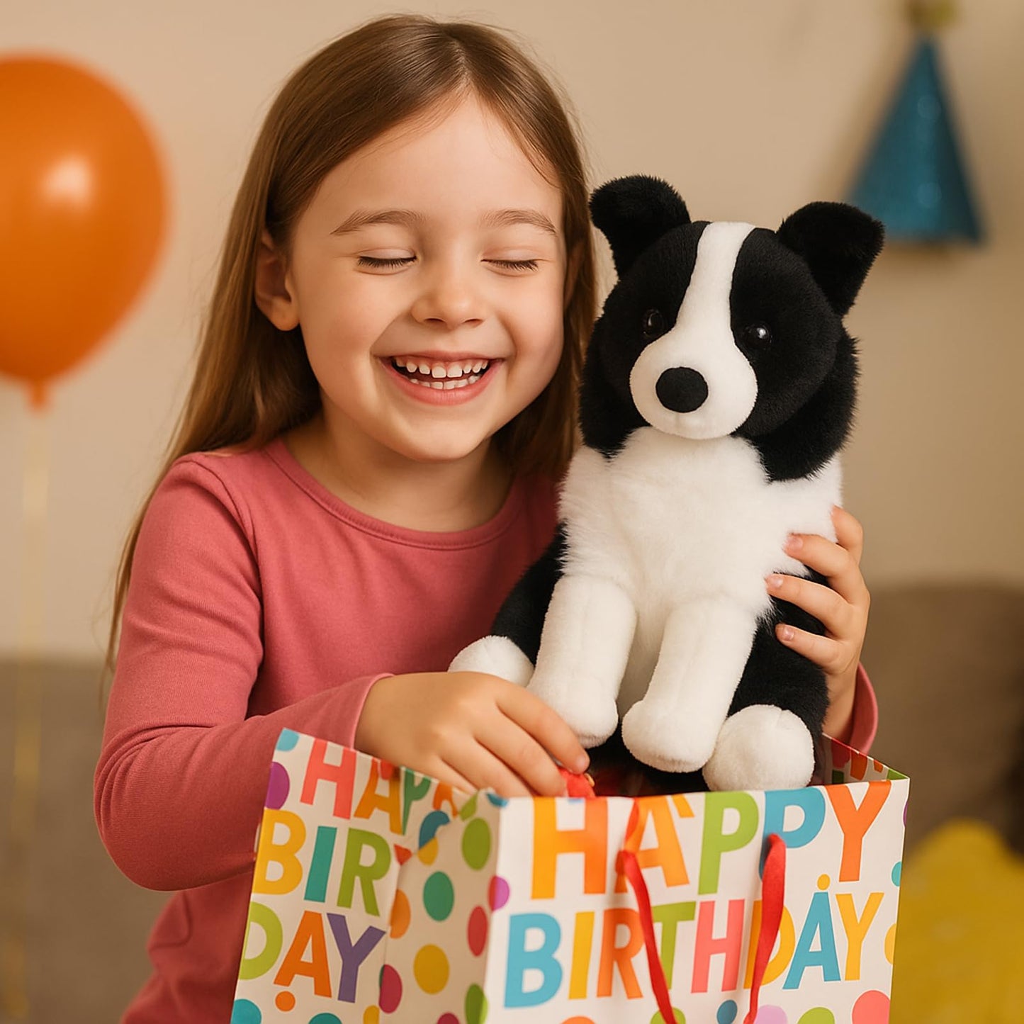 WEIGEDU Border Collie Stuffed Animal Plush Dog Toy, 12 Inch, Soft Realistic Black and White Puppy, Cuddly Farm Animal Plushie for Kids, Girls, Boys, Birthday